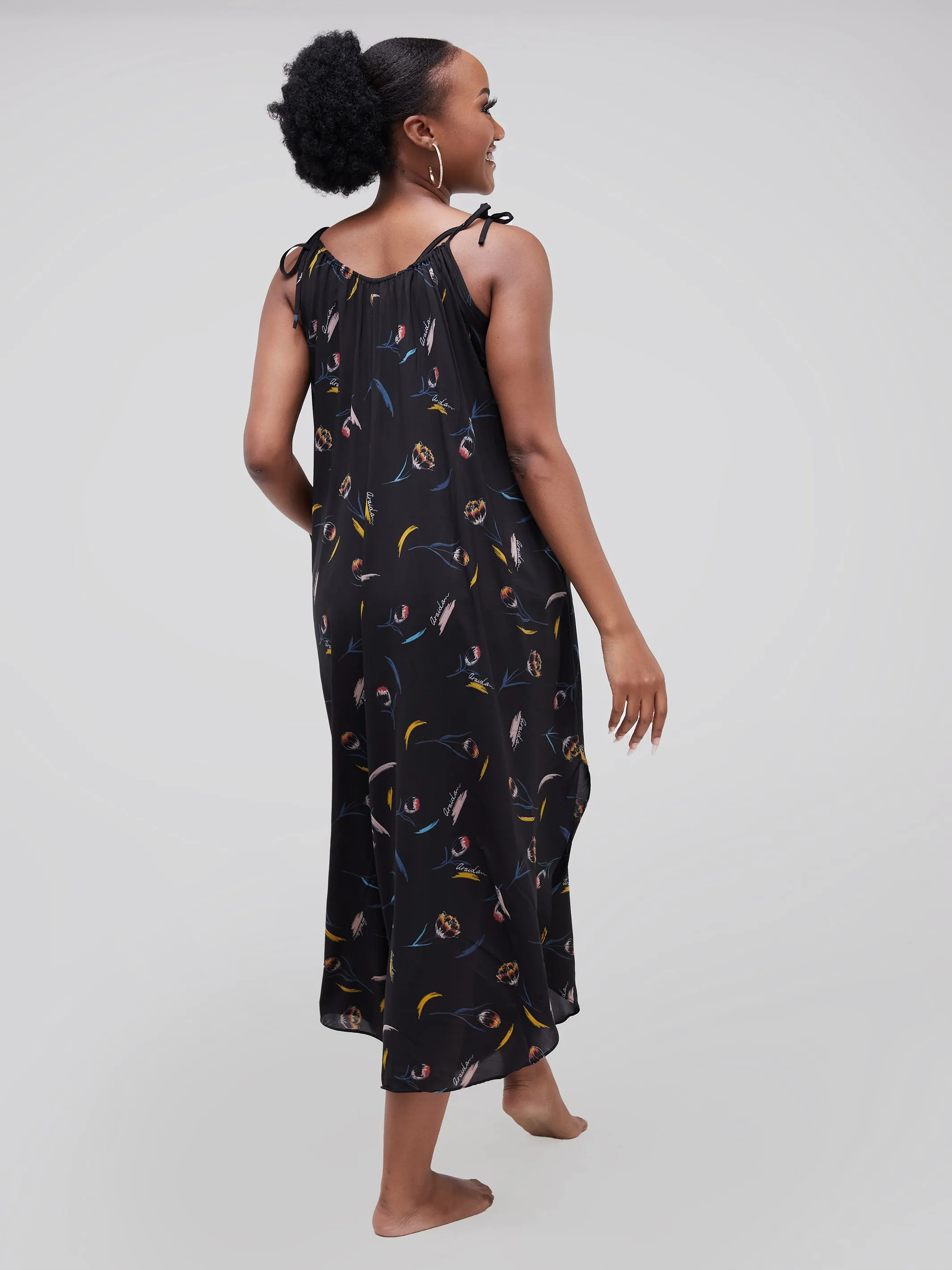 Safari Maisha Strappy Cullote Jumpsuit Coverup - Black Print