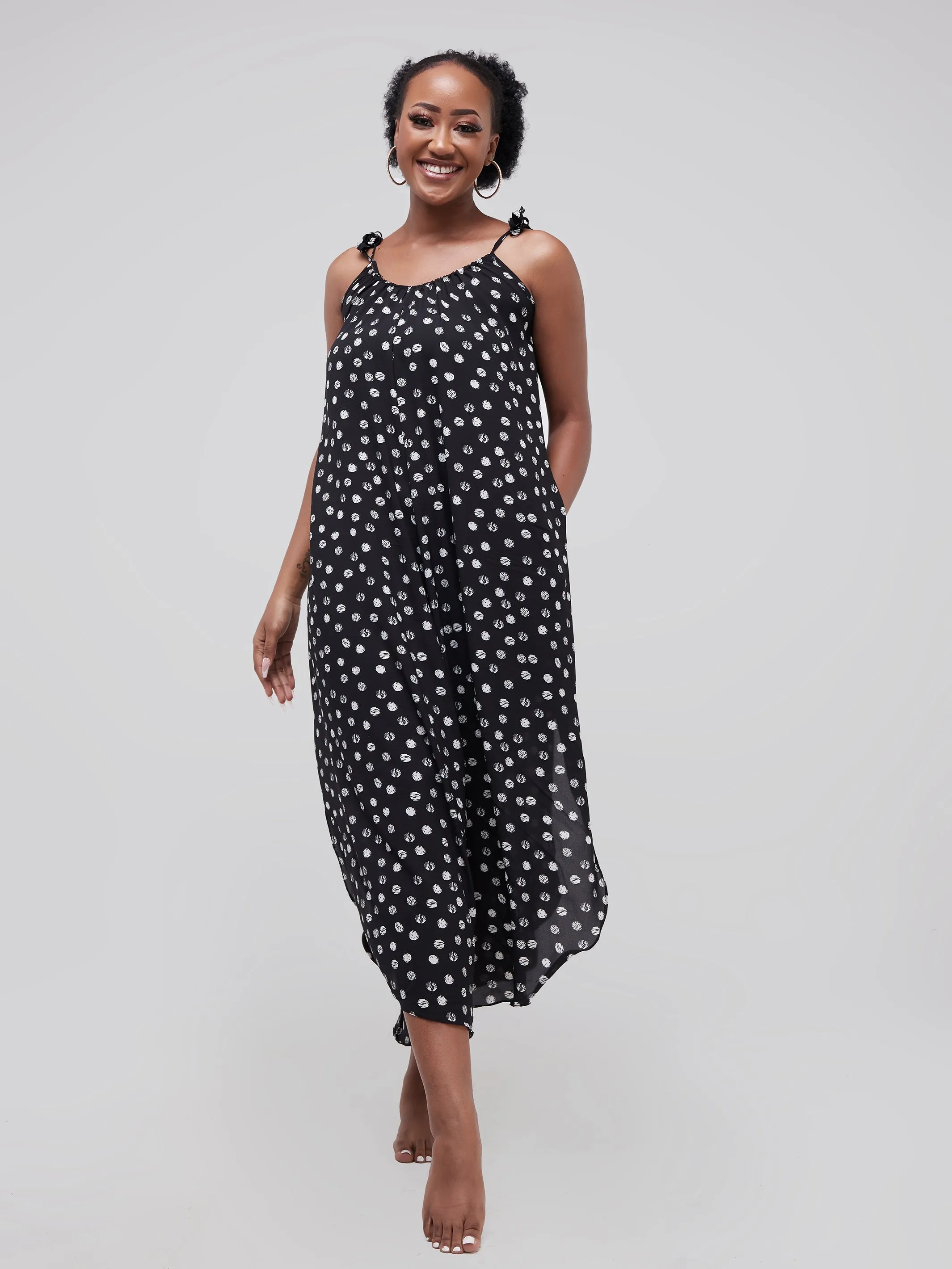 Safari Maisha Strappy Cullote Jumpsuit Coverup - Black / White Print