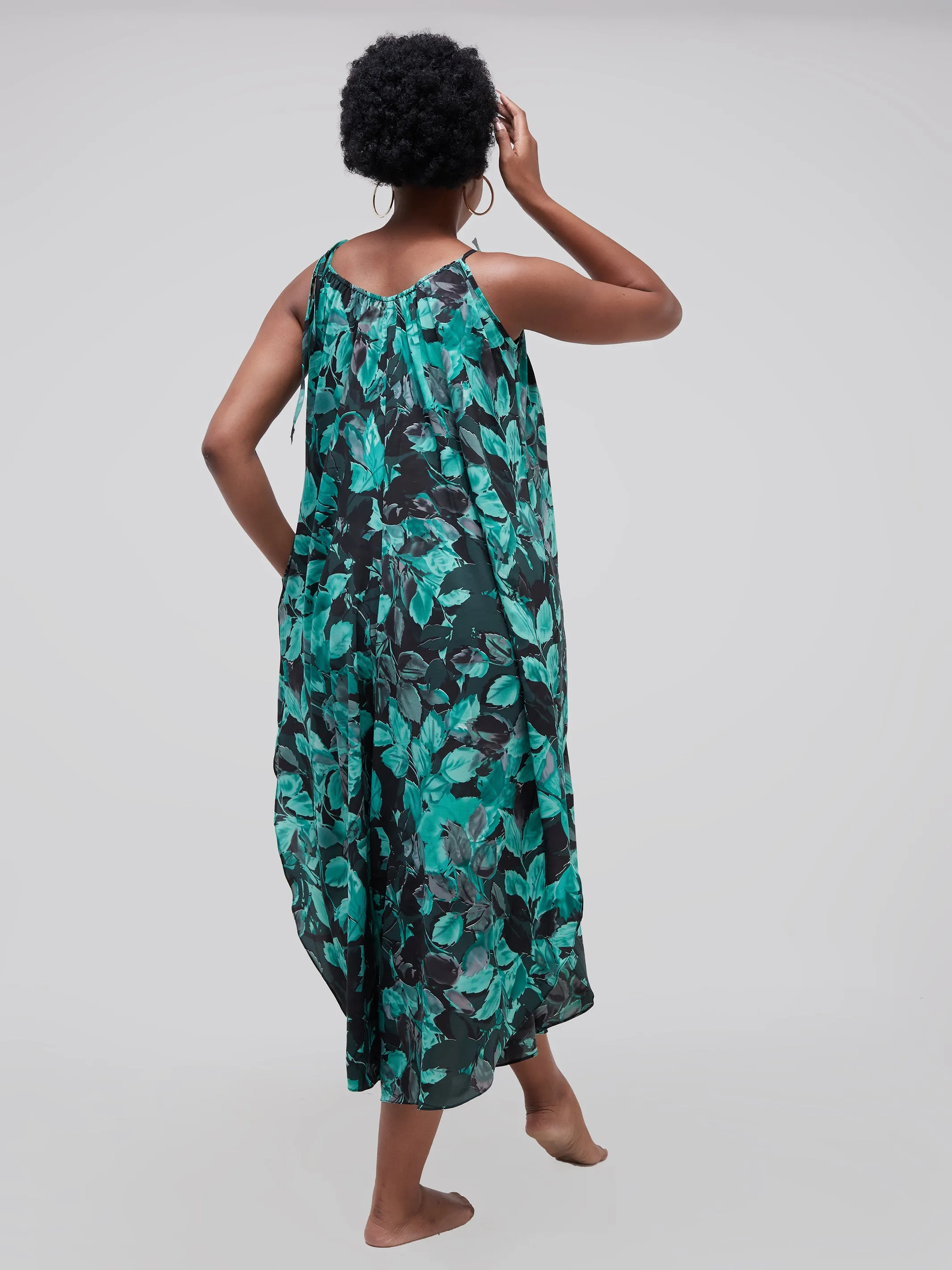 Safari Maisha Strappy Cullote Jumpsuit Coverup - Green / Black Print