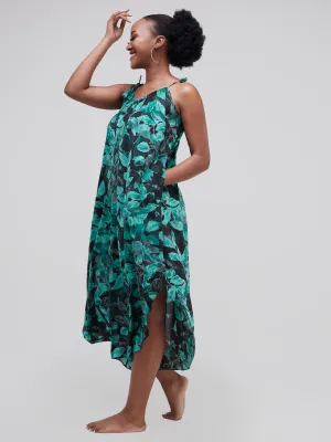 Safari Maisha Strappy Cullote Jumpsuit Coverup - Green / Black Print