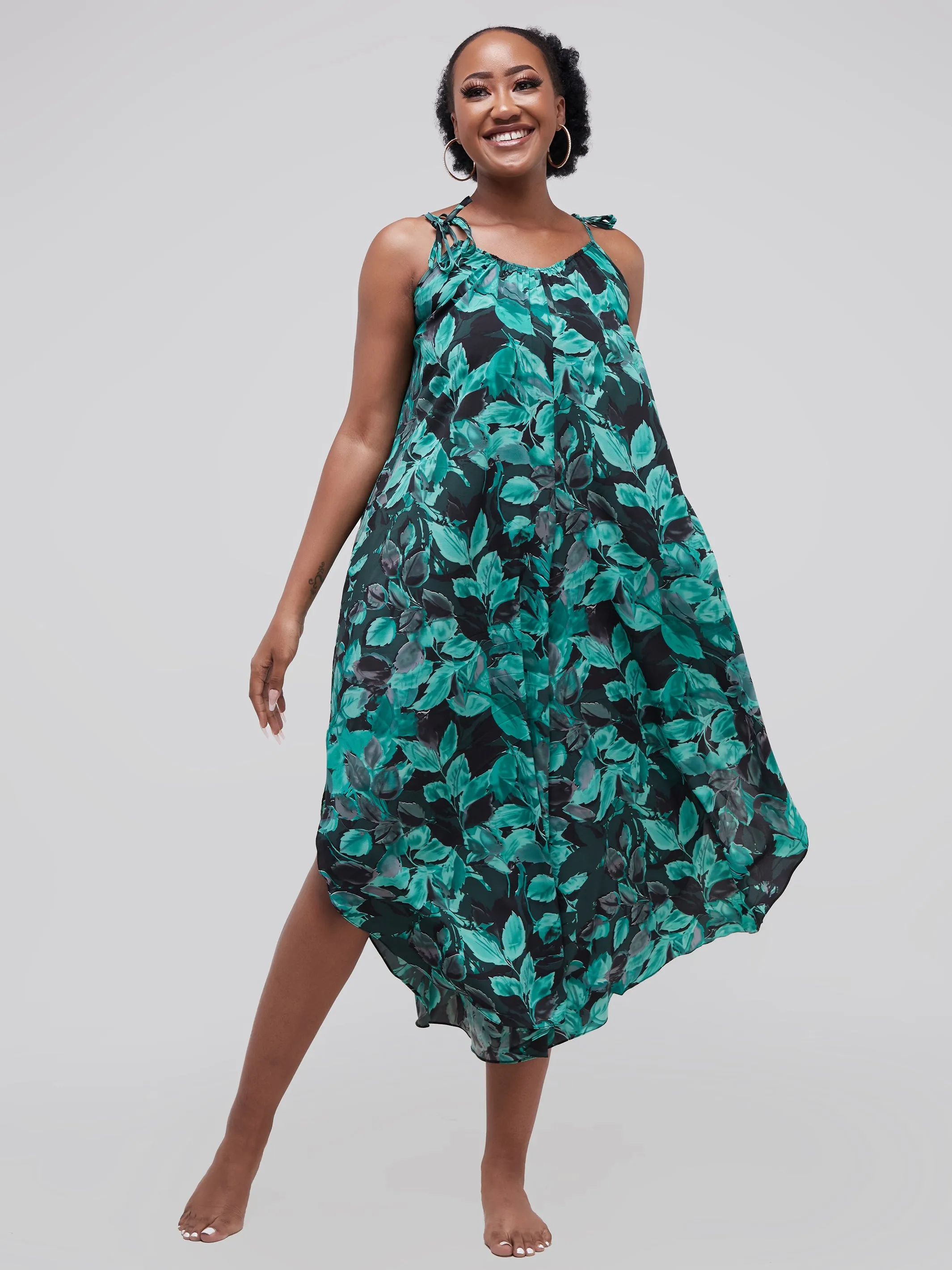 Safari Maisha Strappy Cullote Jumpsuit Coverup - Green / Black Print