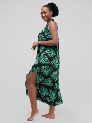 Safari Maisha Strappy Cullote Jumpsuit Coverup - Green Leaf Print