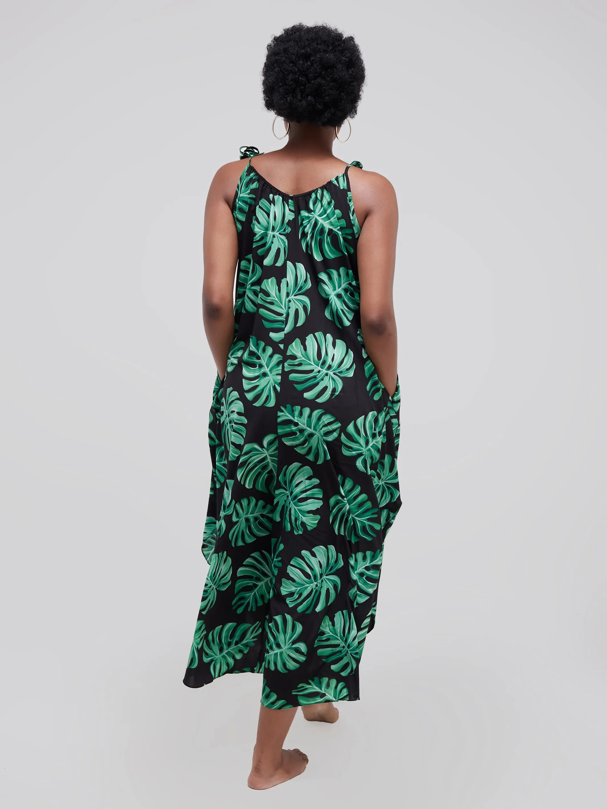 Safari Maisha Strappy Cullote Jumpsuit Coverup - Green Leaf Print