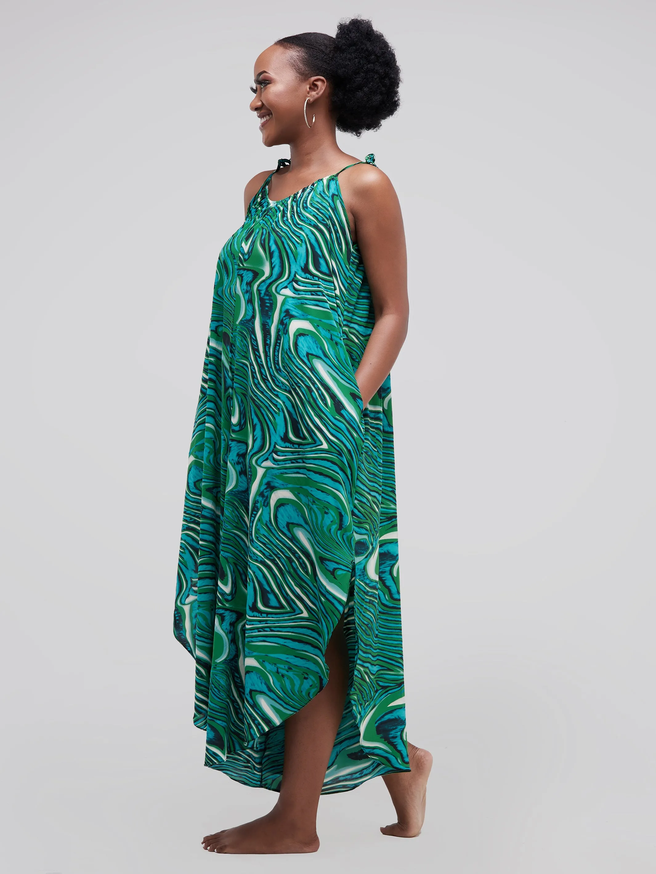 Safari Maisha Strappy Cullote Jumpsuit Coverup - Green / Navy Print