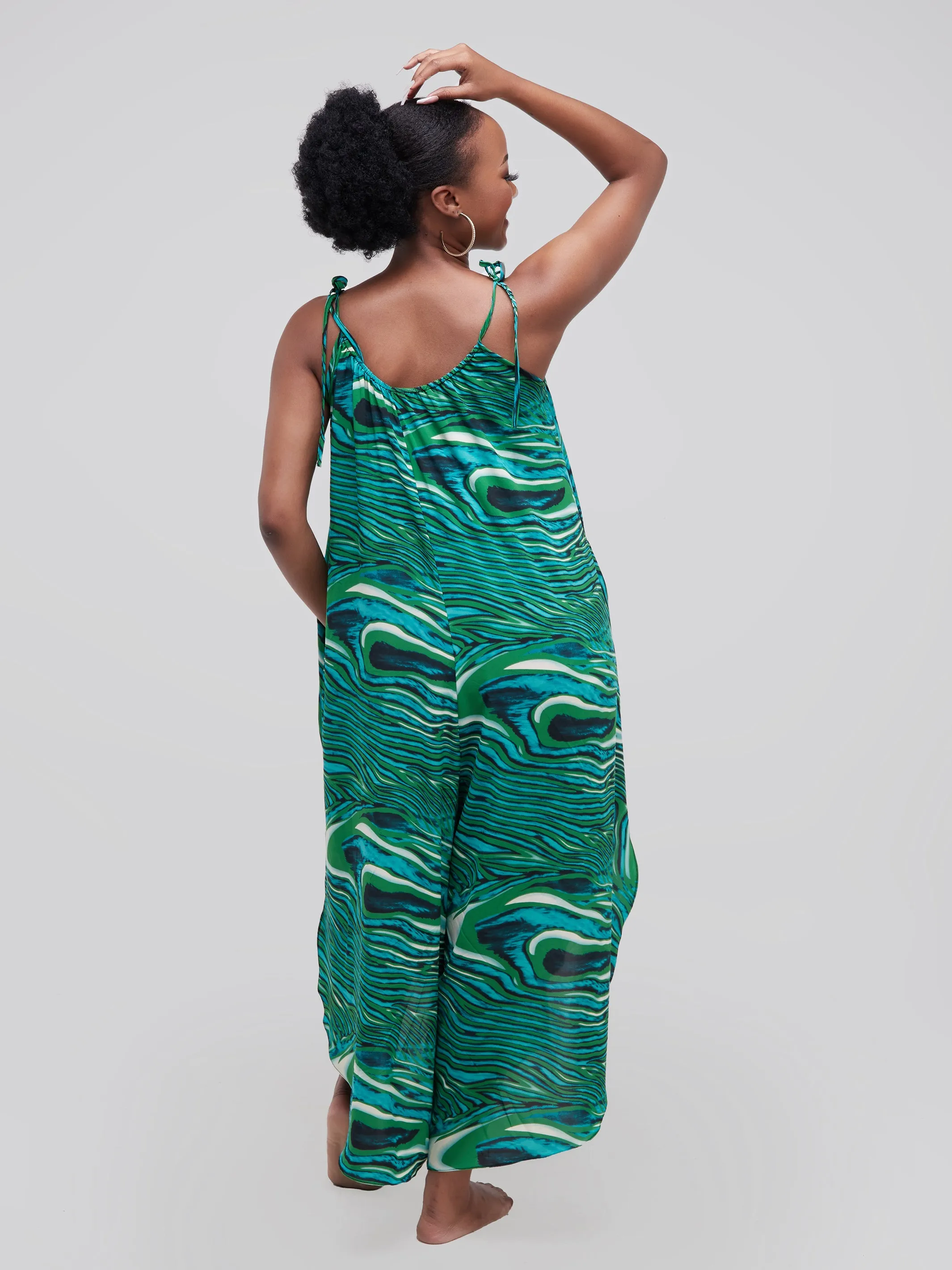 Safari Maisha Strappy Cullote Jumpsuit Coverup - Green / Navy Print