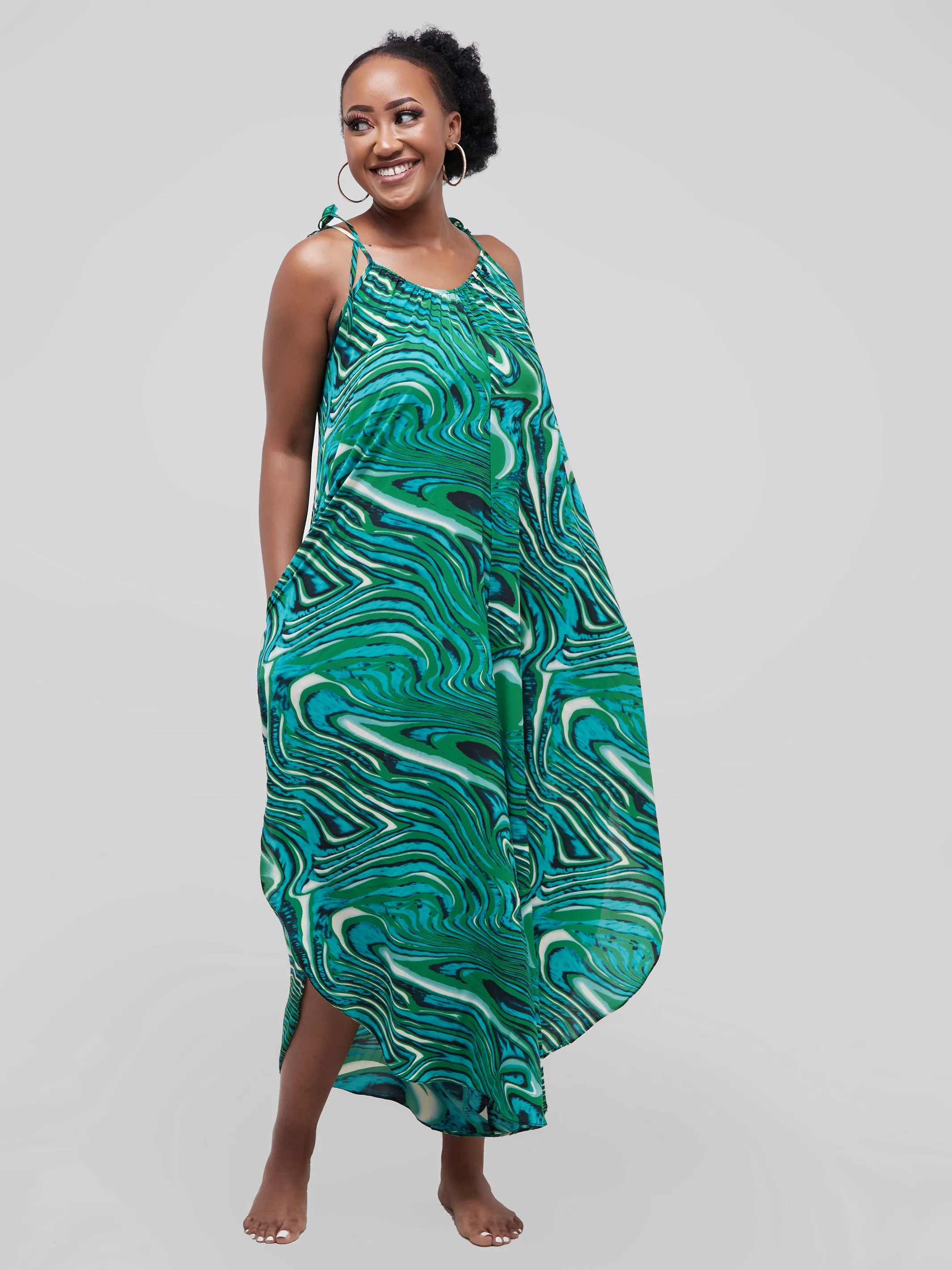 Safari Maisha Strappy Cullote Jumpsuit Coverup - Green / Navy Print