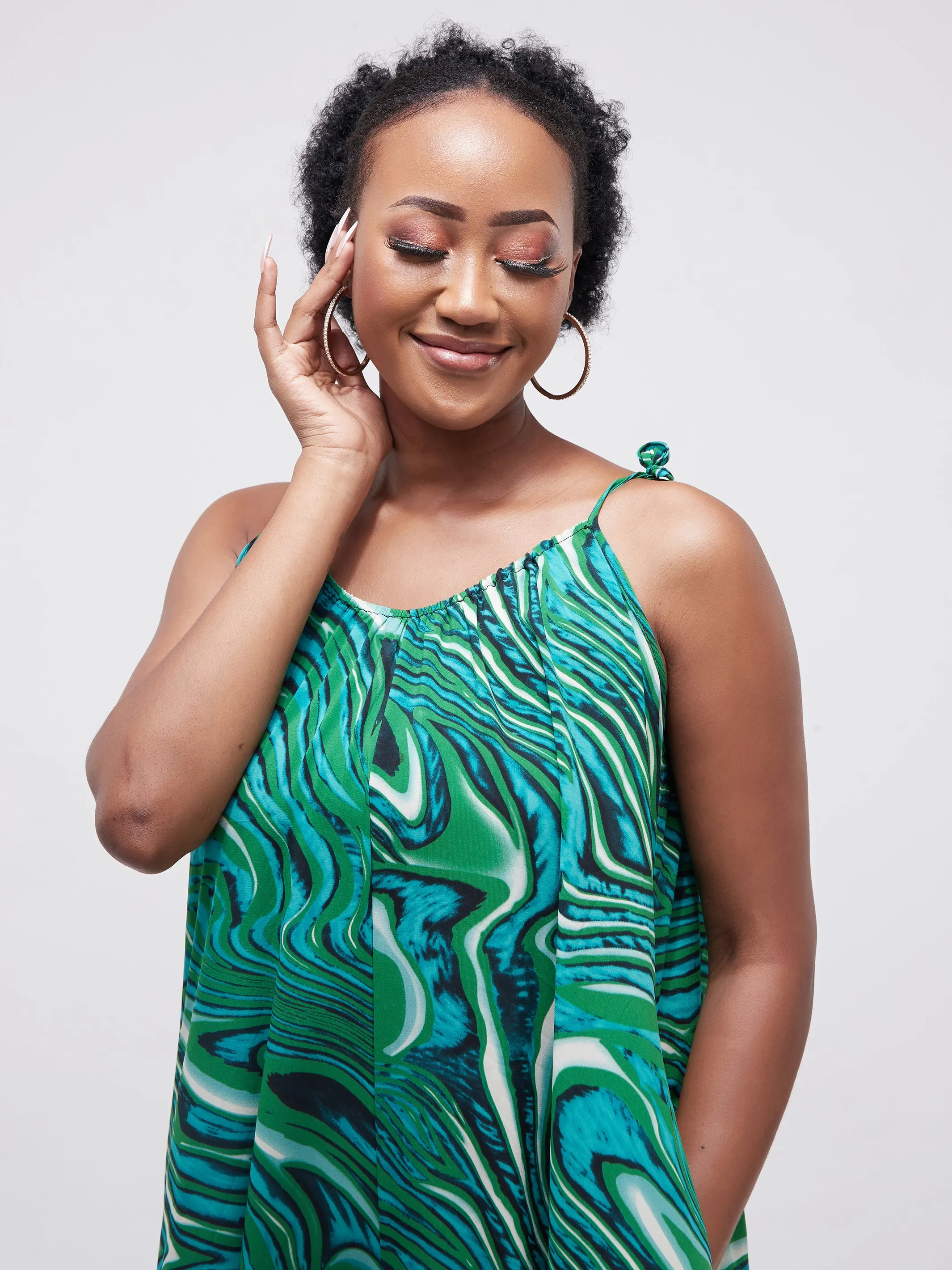 Safari Maisha Strappy Cullote Jumpsuit Coverup - Green / Navy Print