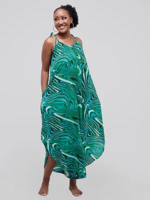 Safari Maisha Strappy Cullote Jumpsuit Coverup - Green / Navy Print