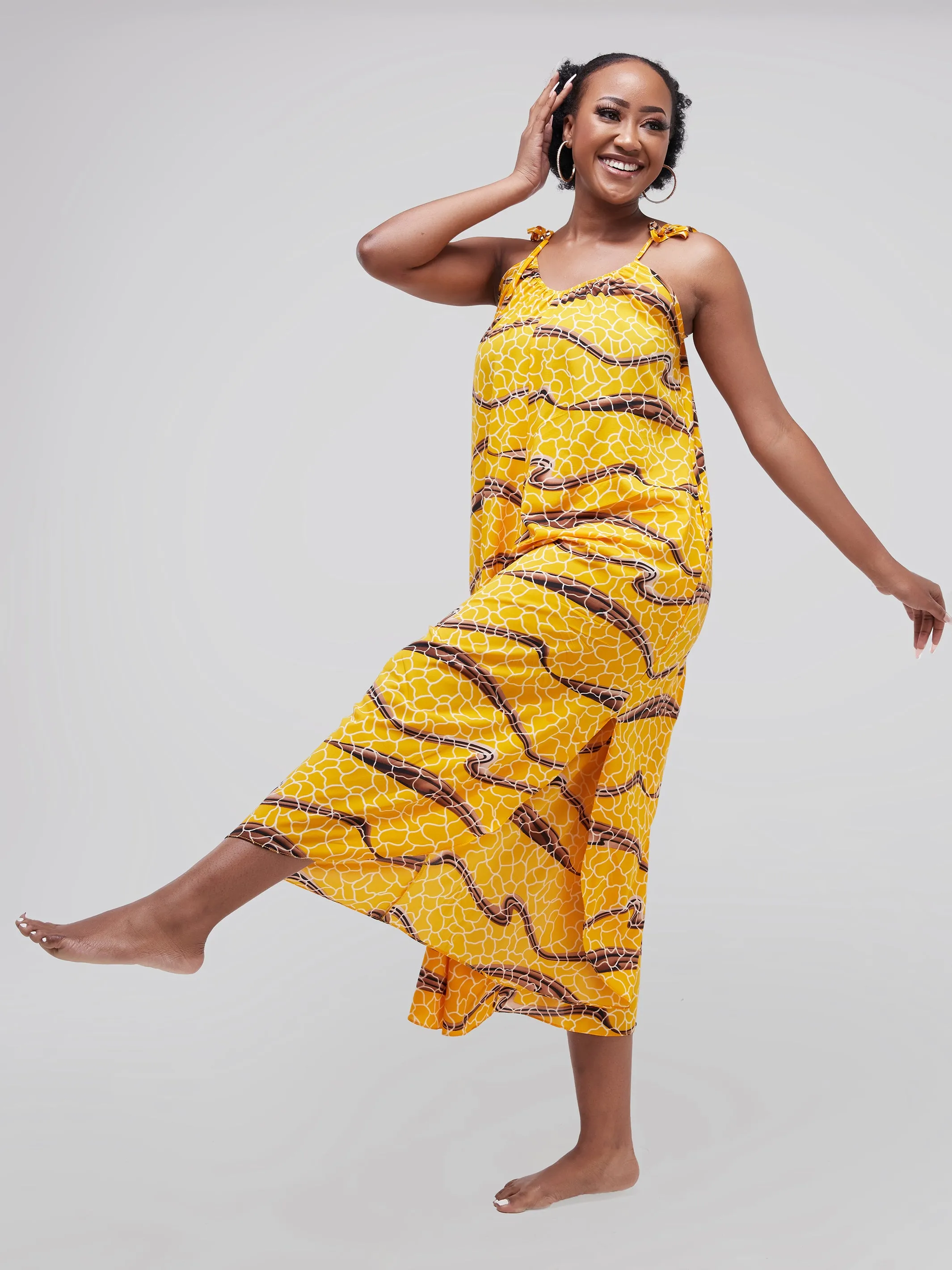 Safari Maisha Strappy Cullote Jumpsuit Coverup - Mustard / Black Print