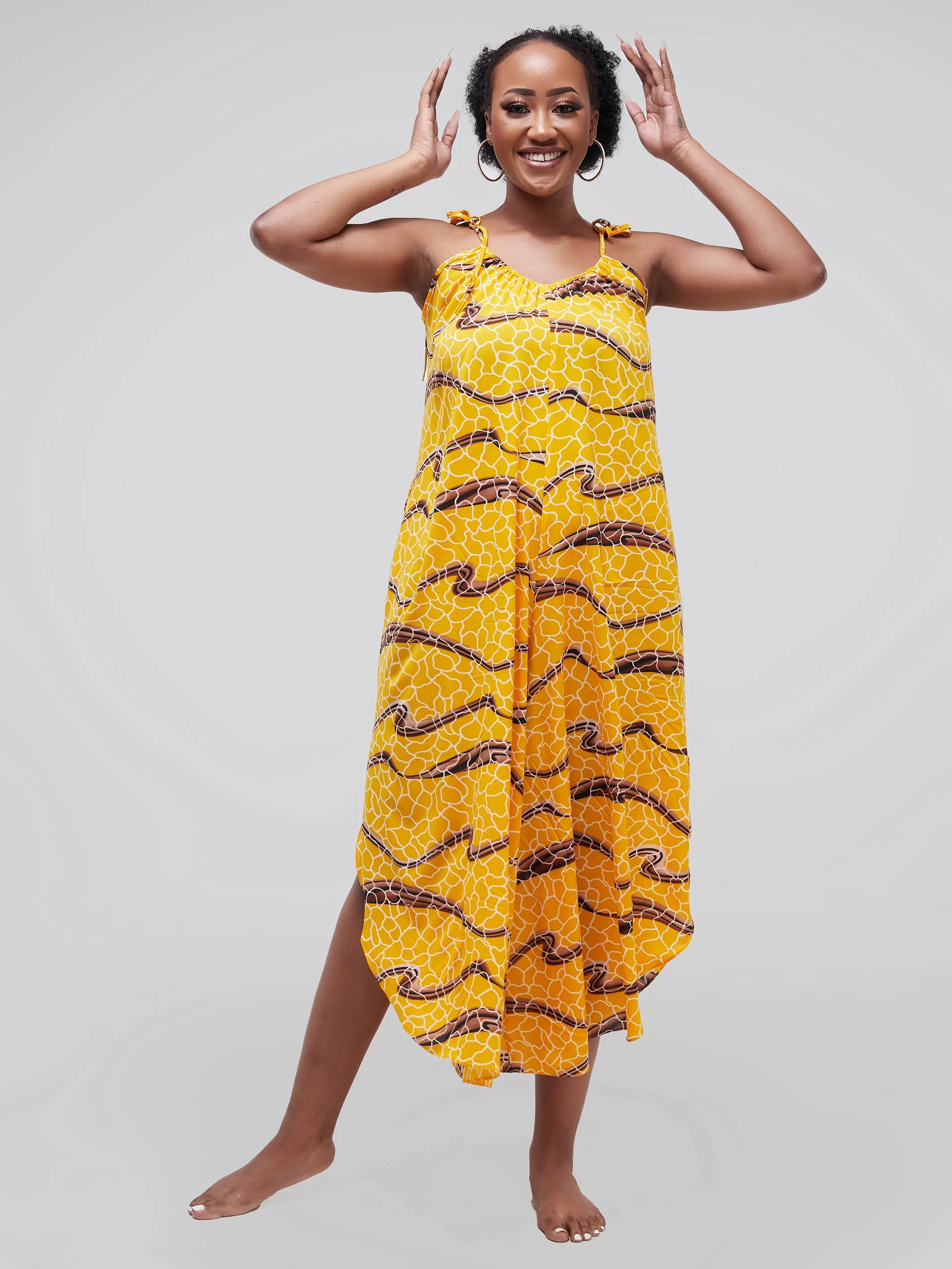 Safari Maisha Strappy Cullote Jumpsuit Coverup - Mustard / Black Print