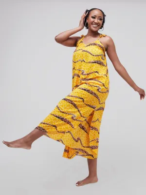 Safari Maisha Strappy Cullote Jumpsuit Coverup - Mustard / Black Print