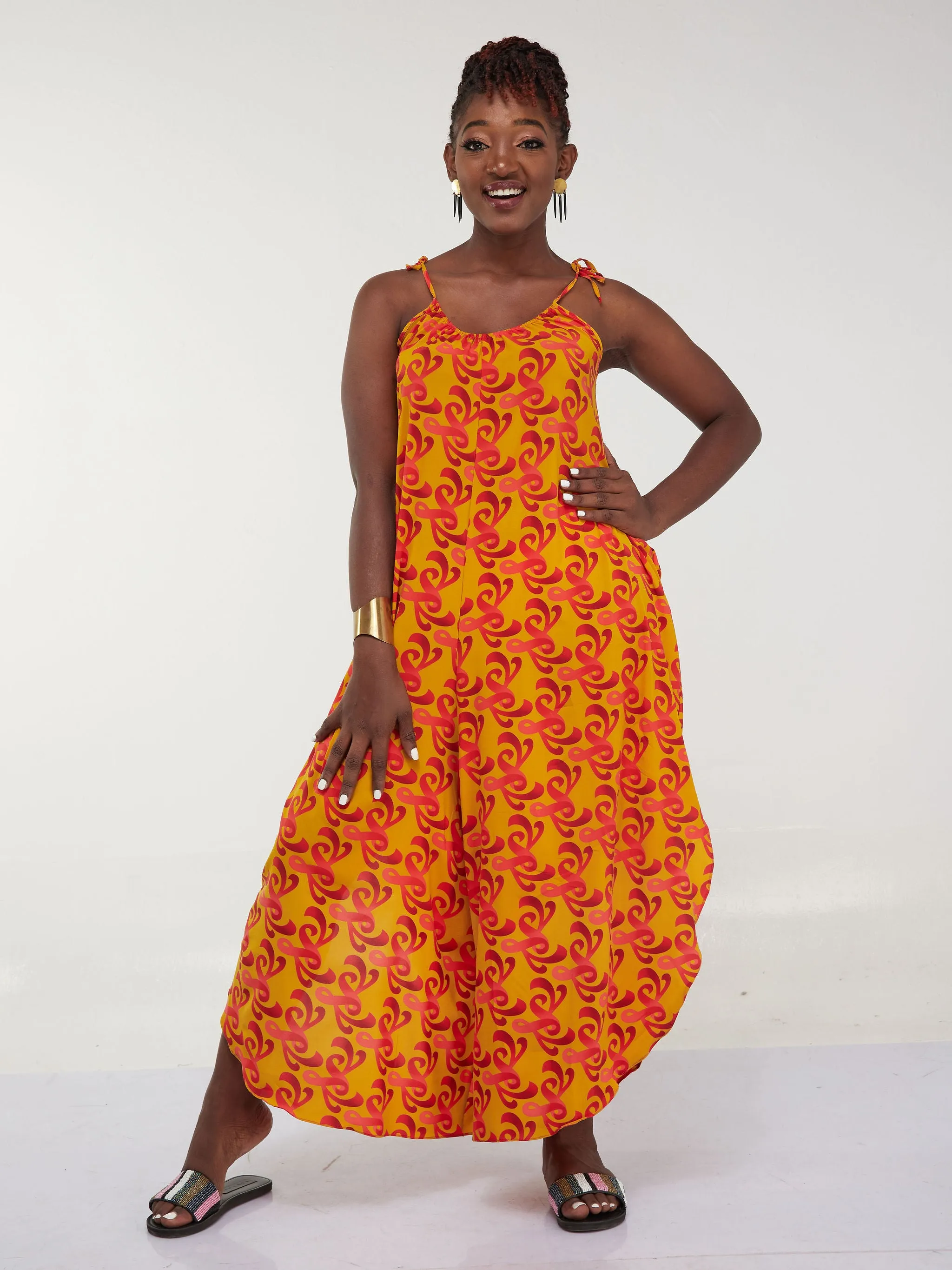Safari Maisha Strappy Cullote Jumpsuit Coverup - Mustard Print
