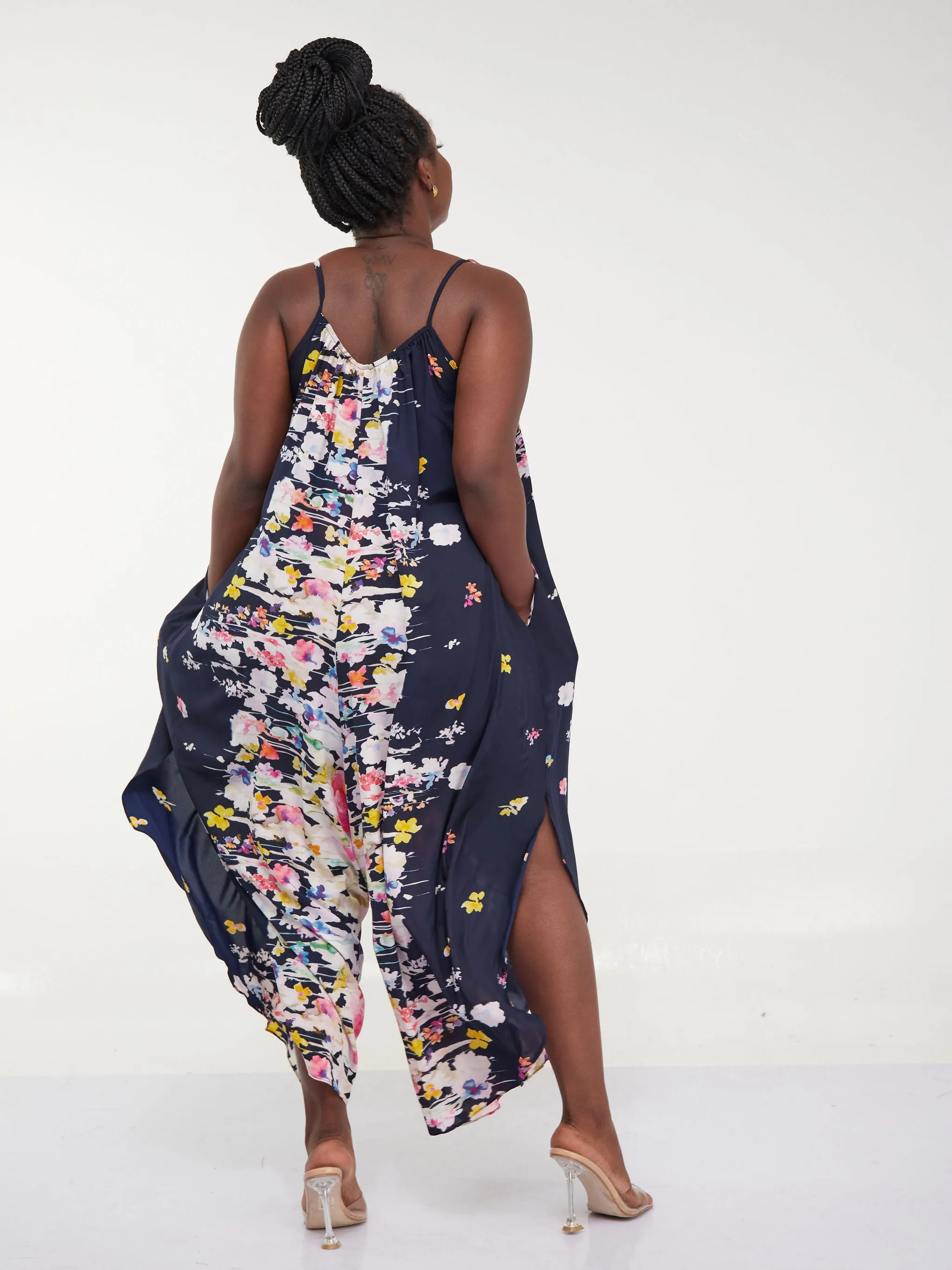 Safari Maisha Strappy Cullote Jumpsuit Coverup - Pink Floral Abstract Print