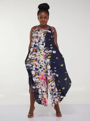Safari Maisha Strappy Cullote Jumpsuit Coverup - Pink Floral Abstract Print