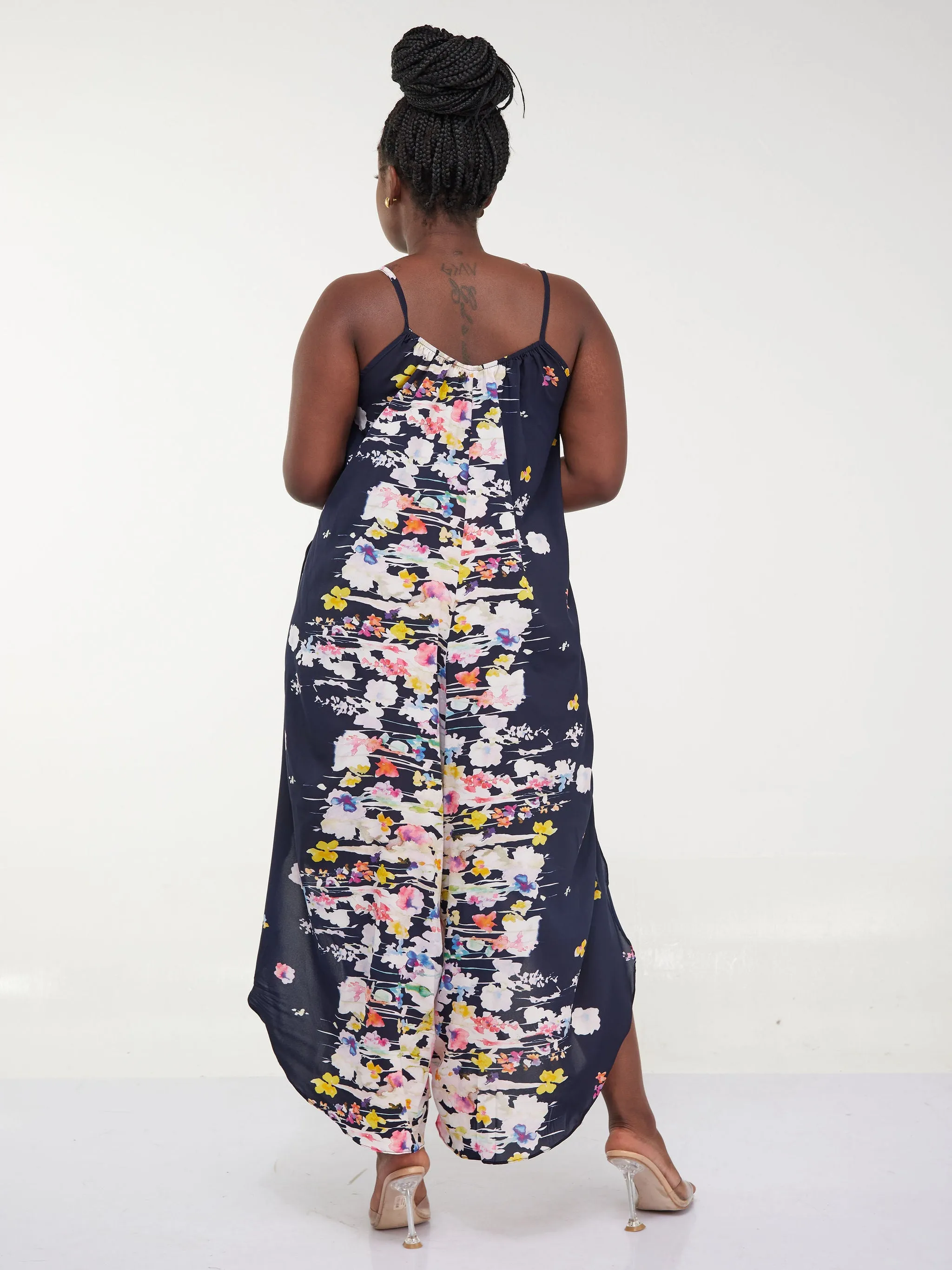 Safari Maisha Strappy Cullote Jumpsuit Coverup - Pink Floral Abstract Print