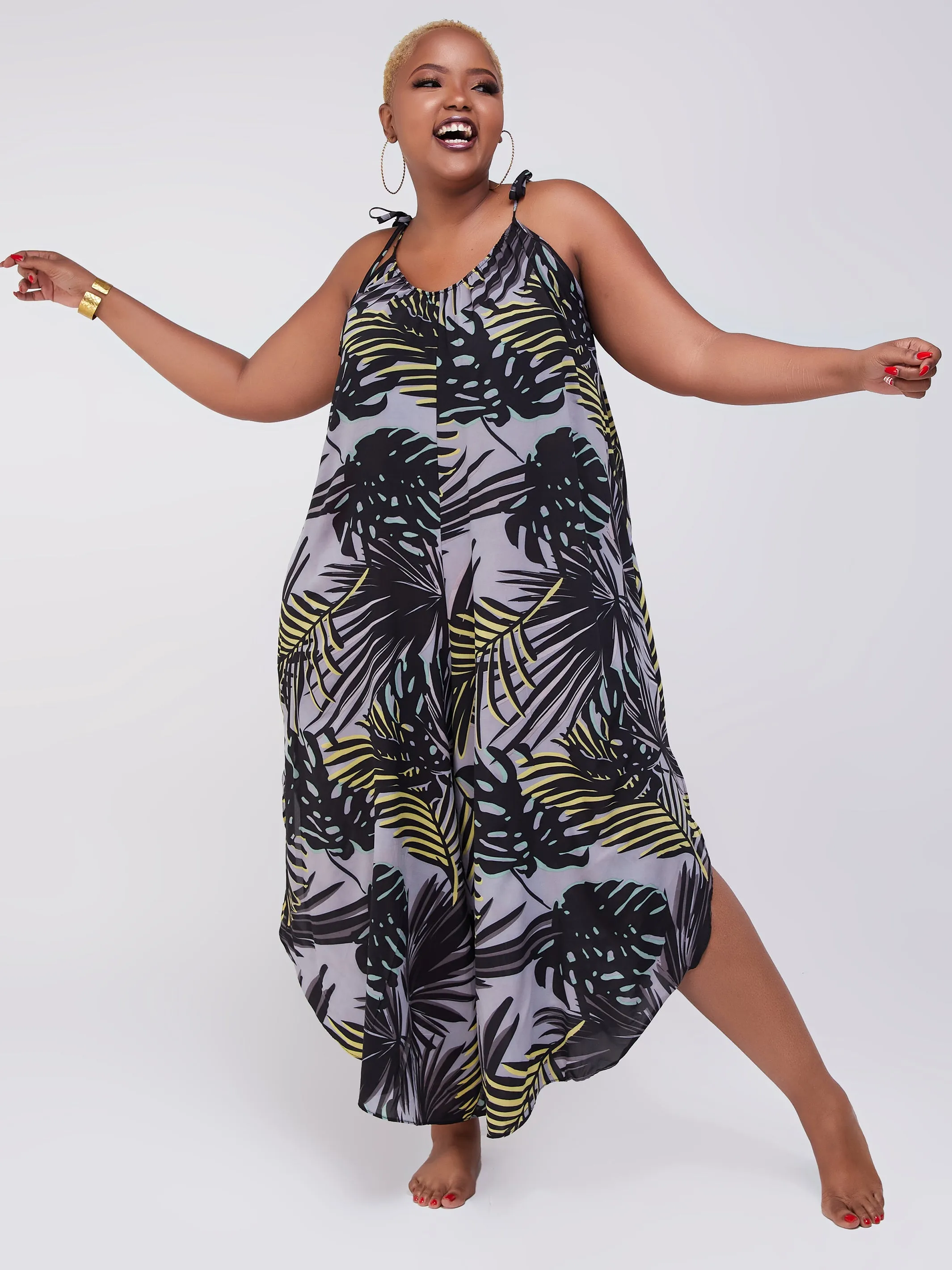 Safari Maisha Strappy Cullote Jumpsuit Coverup - Yellow / Black Print