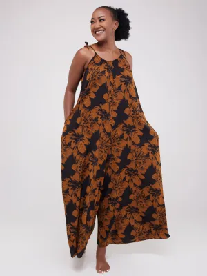 Safari Maisha Strappy Jumpsuit Cover-Up - Black / Brown Print