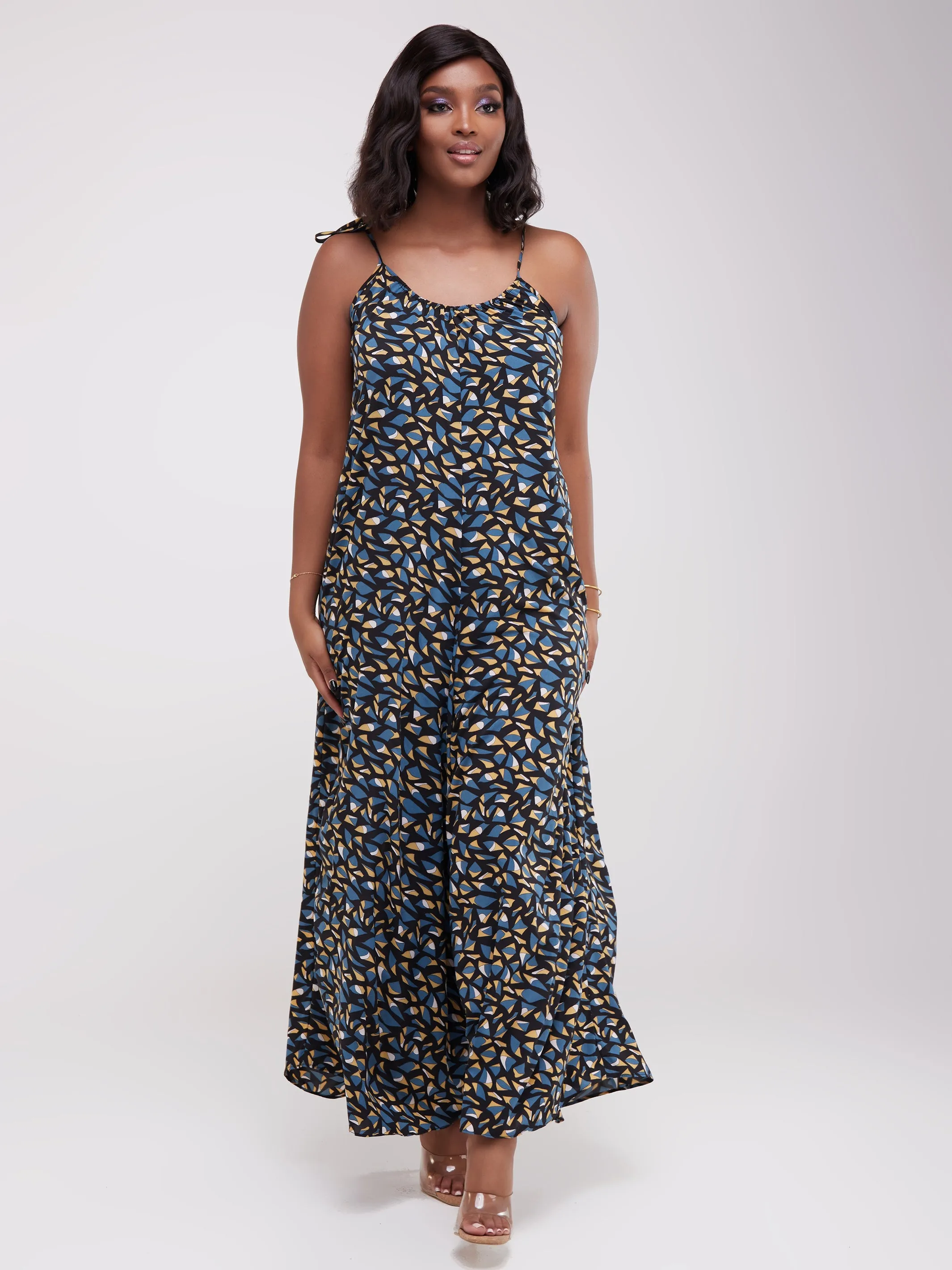 Safari Maisha Strappy Jumpsuit Cover-Up - Black / Teal  Print