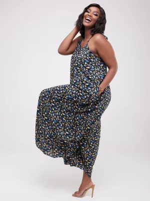 Safari Maisha Strappy Jumpsuit Cover-Up - Black / Teal  Print