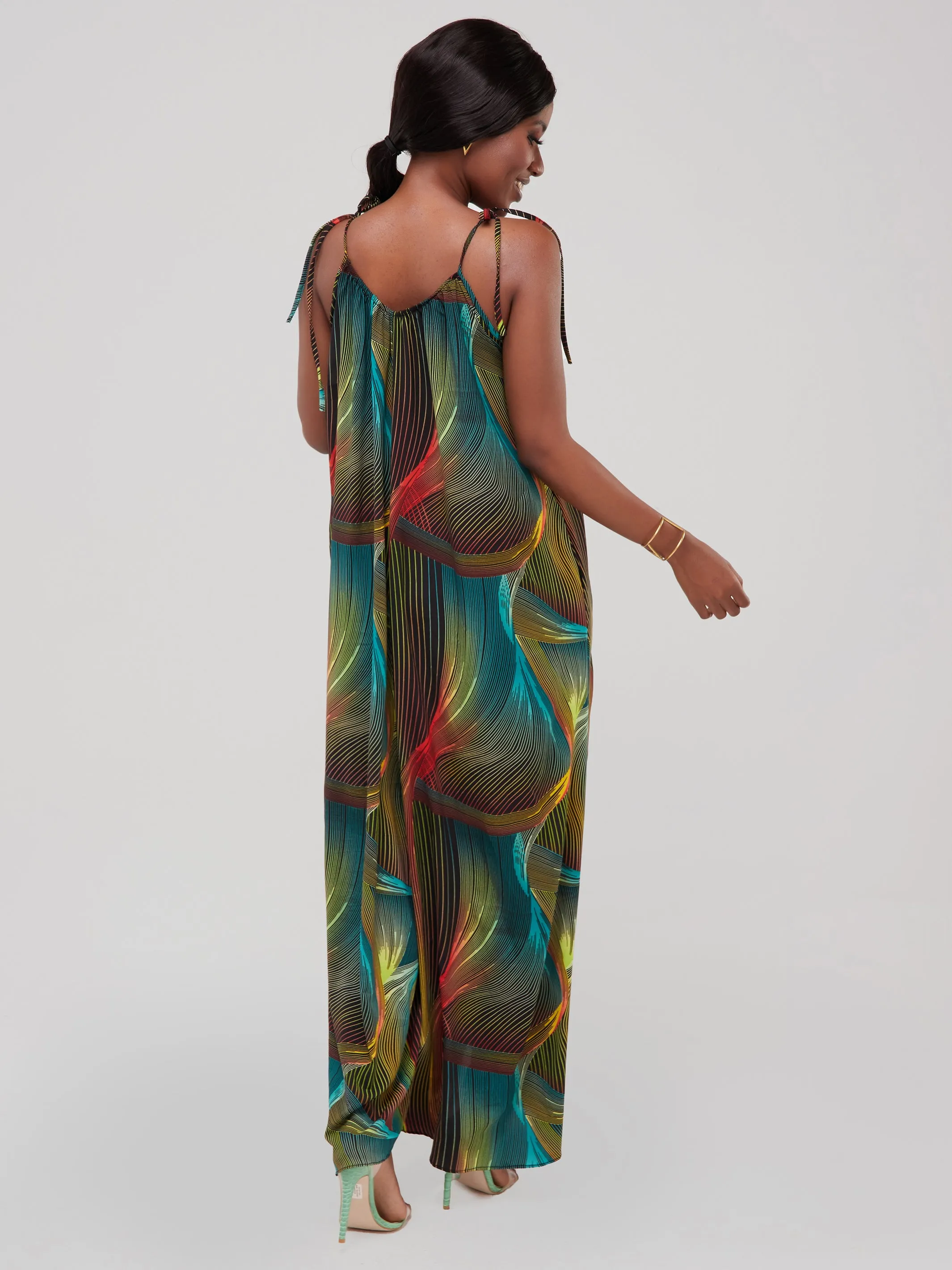 Safari Maisha Strappy Jumpsuit Cover-Up - Blue / Green  Print
