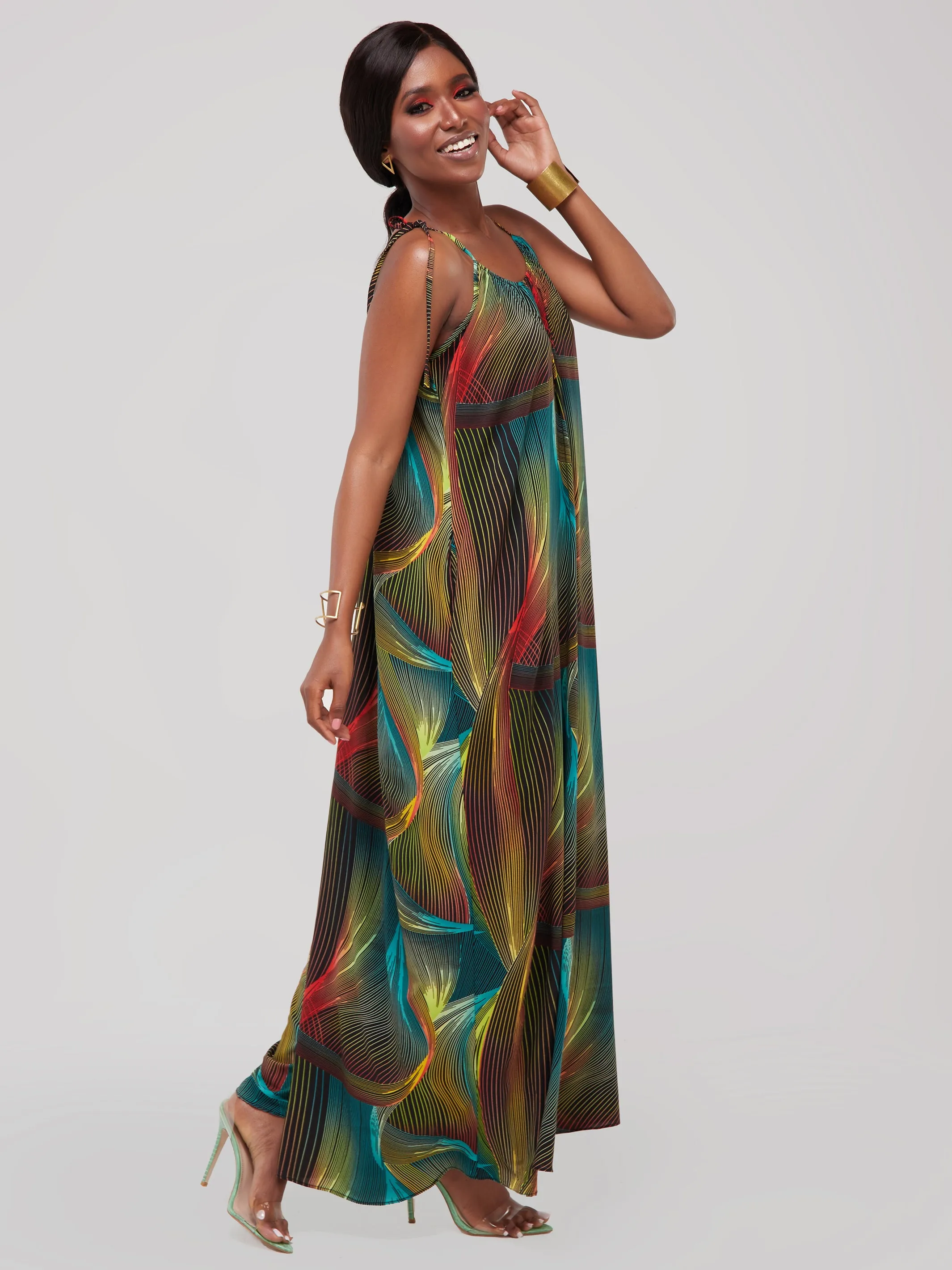 Safari Maisha Strappy Jumpsuit Cover-Up - Blue / Green  Print