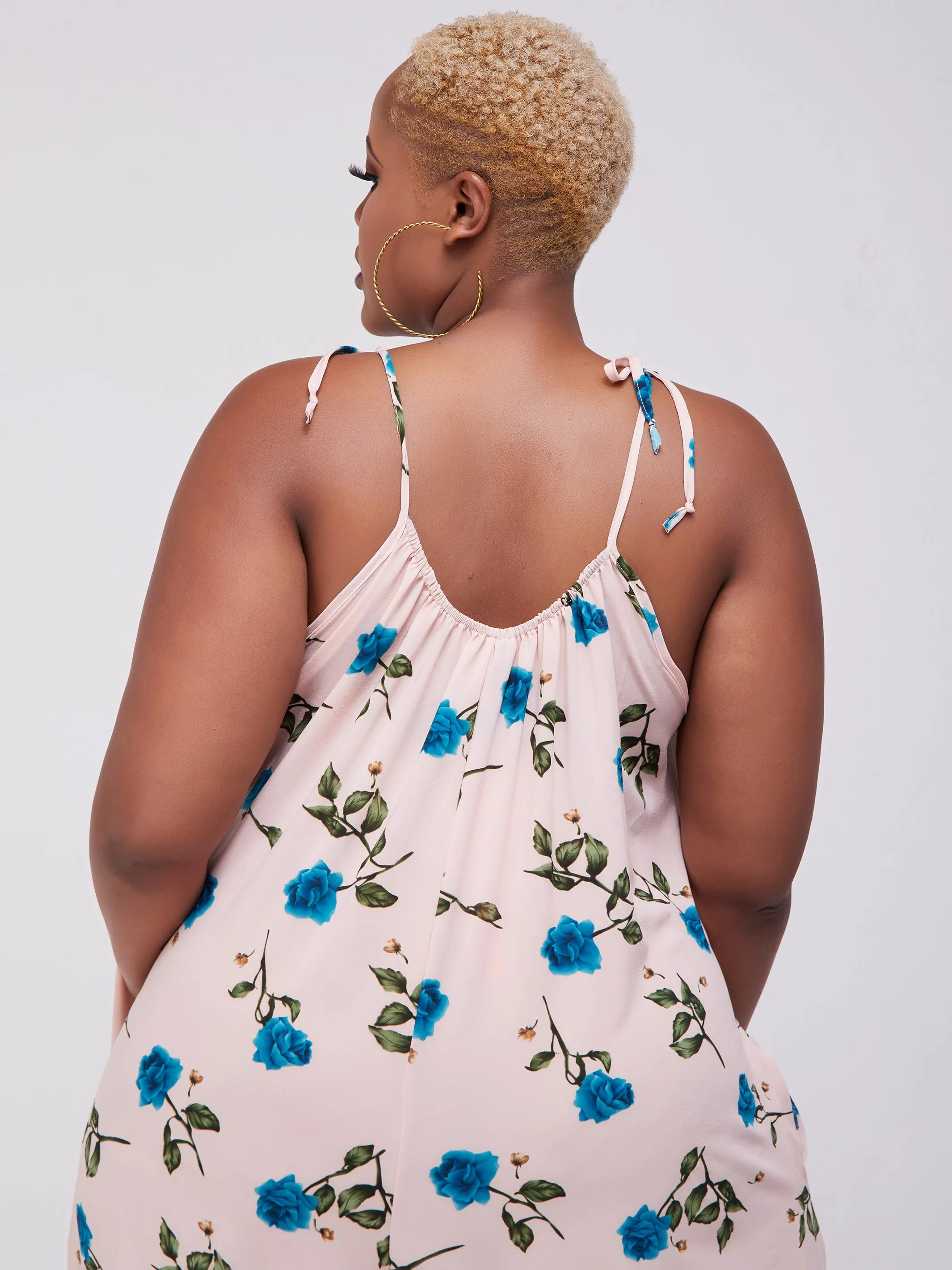 Safari Maisha Strappy Jumpsuit Cover-Up - Blue / Peach Print