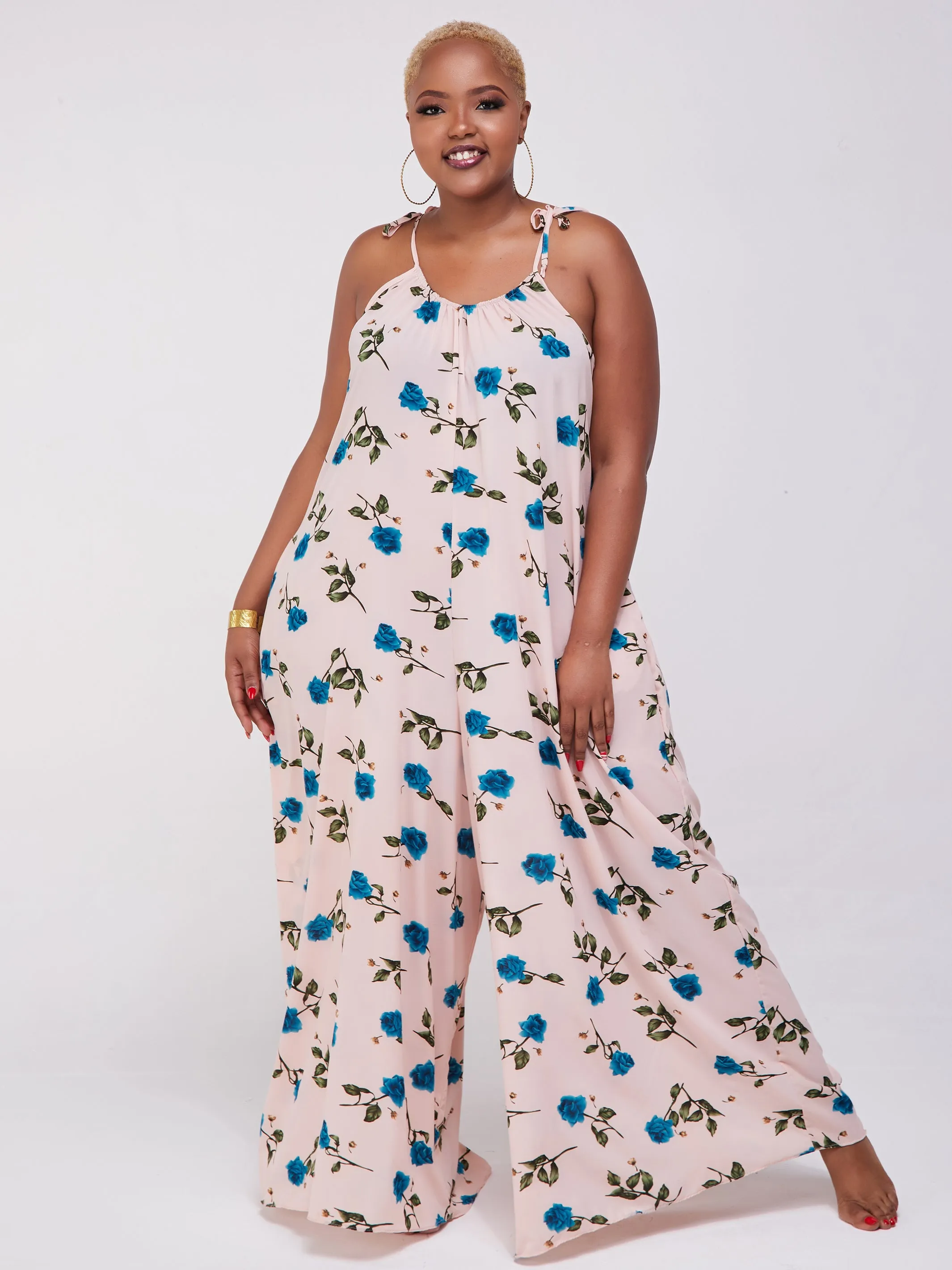Safari Maisha Strappy Jumpsuit Cover-Up - Blue / Peach Print
