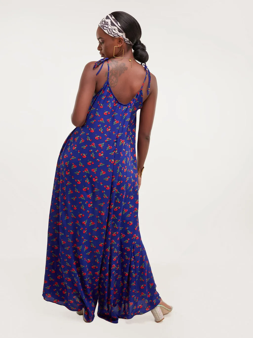 Safari Maisha Strappy Jumpsuit Cover up - Blue / Red Print