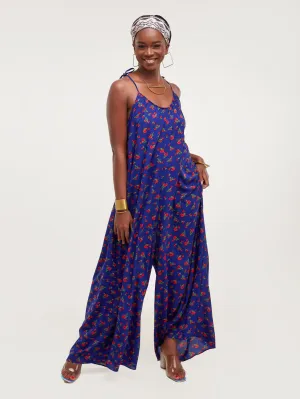Safari Maisha Strappy Jumpsuit Cover up - Blue / Red Print