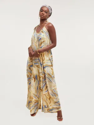 Safari Maisha Strappy Jumpsuit Cover up - Brown / Blue Print