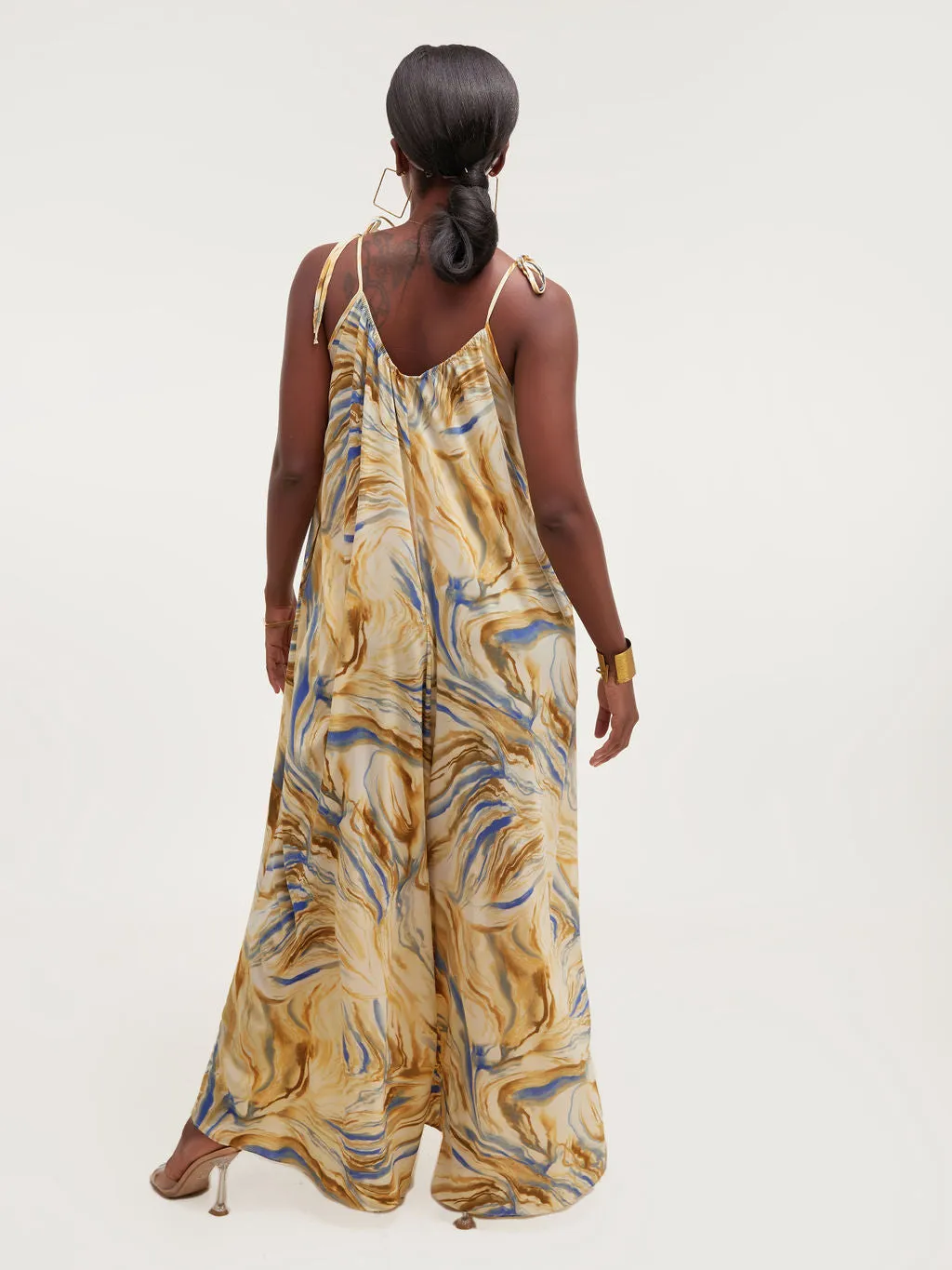 Safari Maisha Strappy Jumpsuit Cover up - Brown / Blue Print