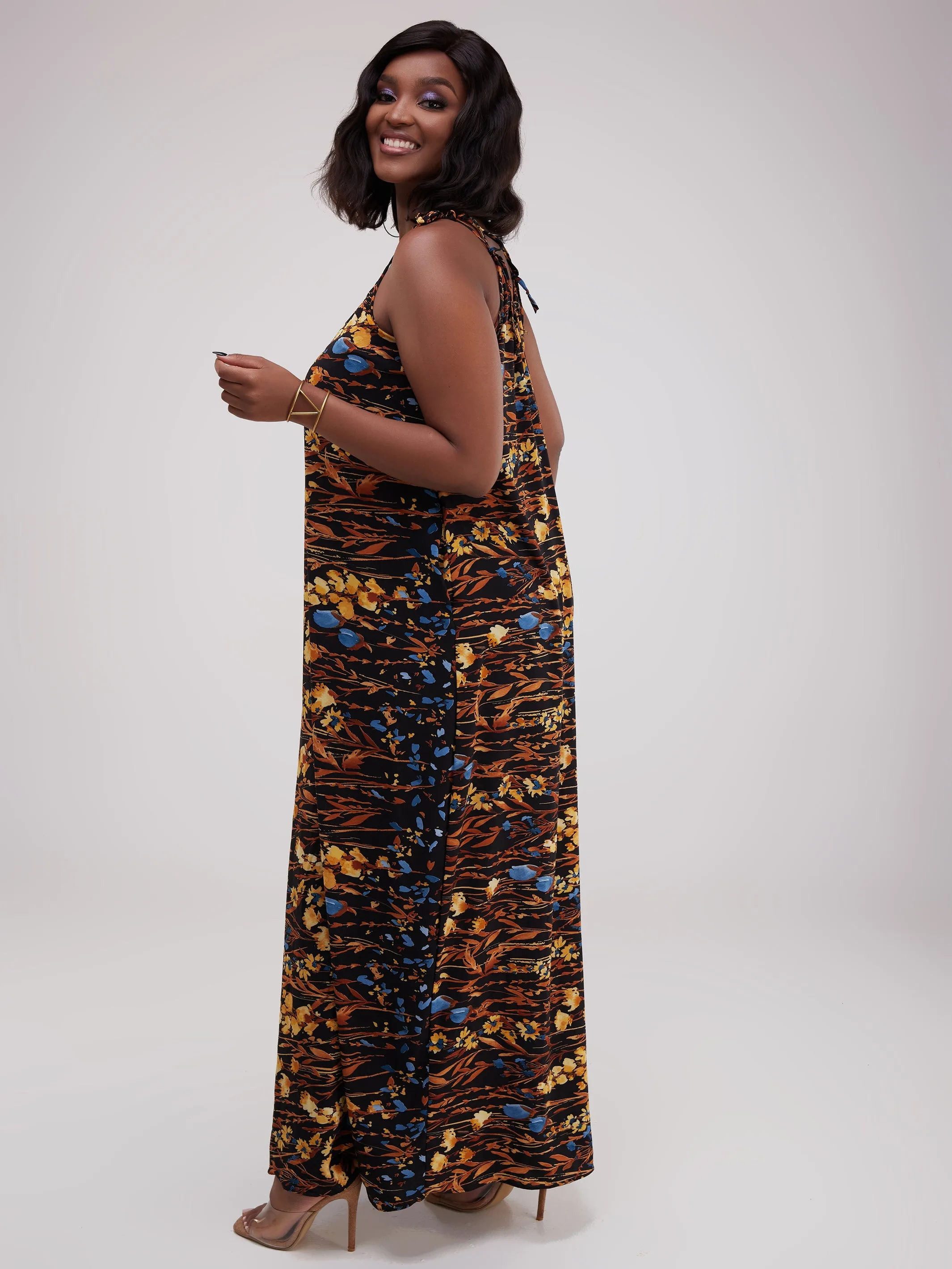Safari Maisha Strappy Jumpsuit Cover-Up - Brown / Mustard  Print