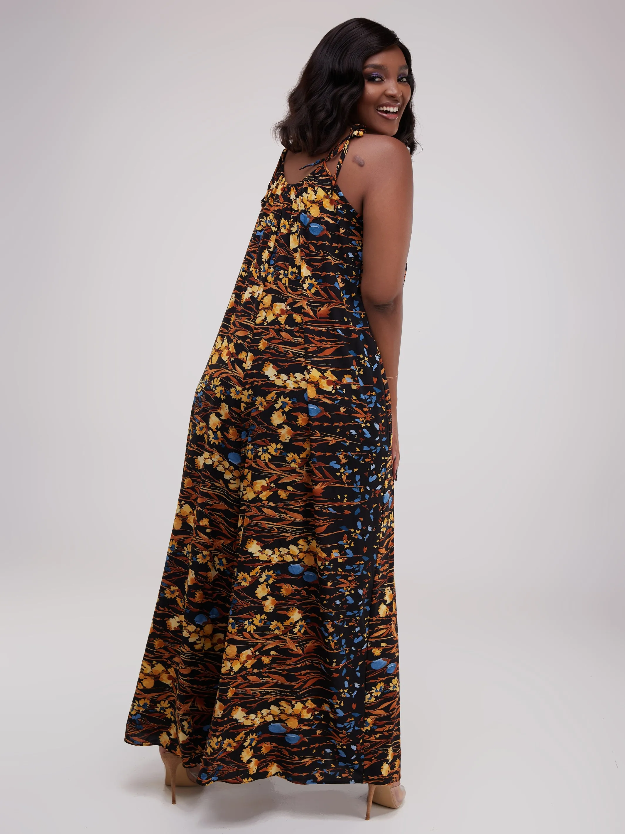Safari Maisha Strappy Jumpsuit Cover-Up - Brown / Mustard  Print
