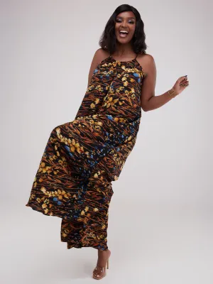 Safari Maisha Strappy Jumpsuit Cover-Up - Brown / Mustard  Print