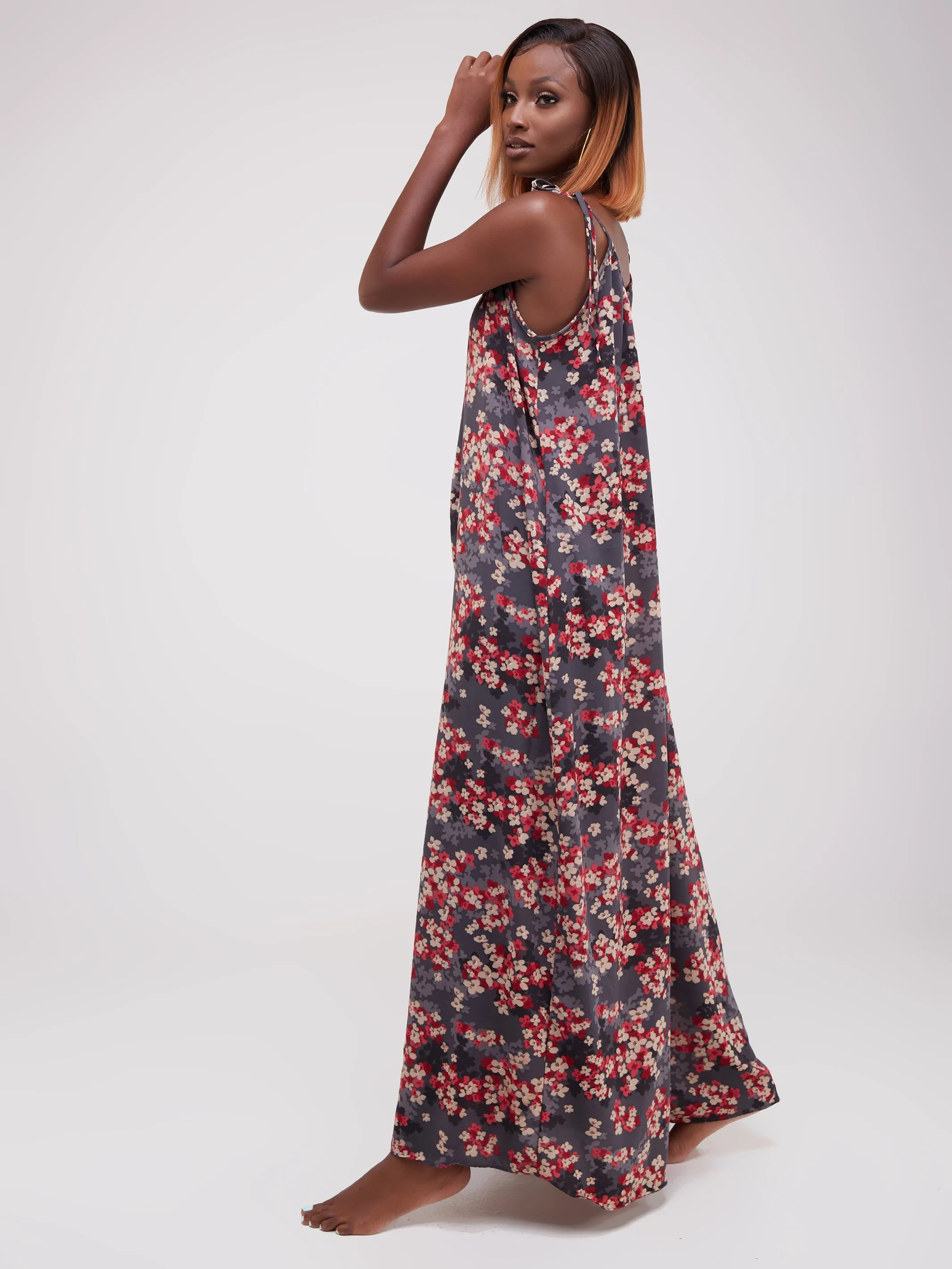 Safari Maisha Strappy Jumpsuit Cover-Up - Grey / Red Print