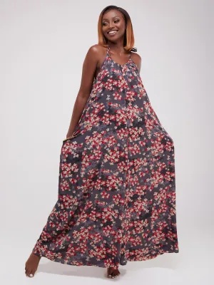 Safari Maisha Strappy Jumpsuit Cover-Up - Grey / Red Print
