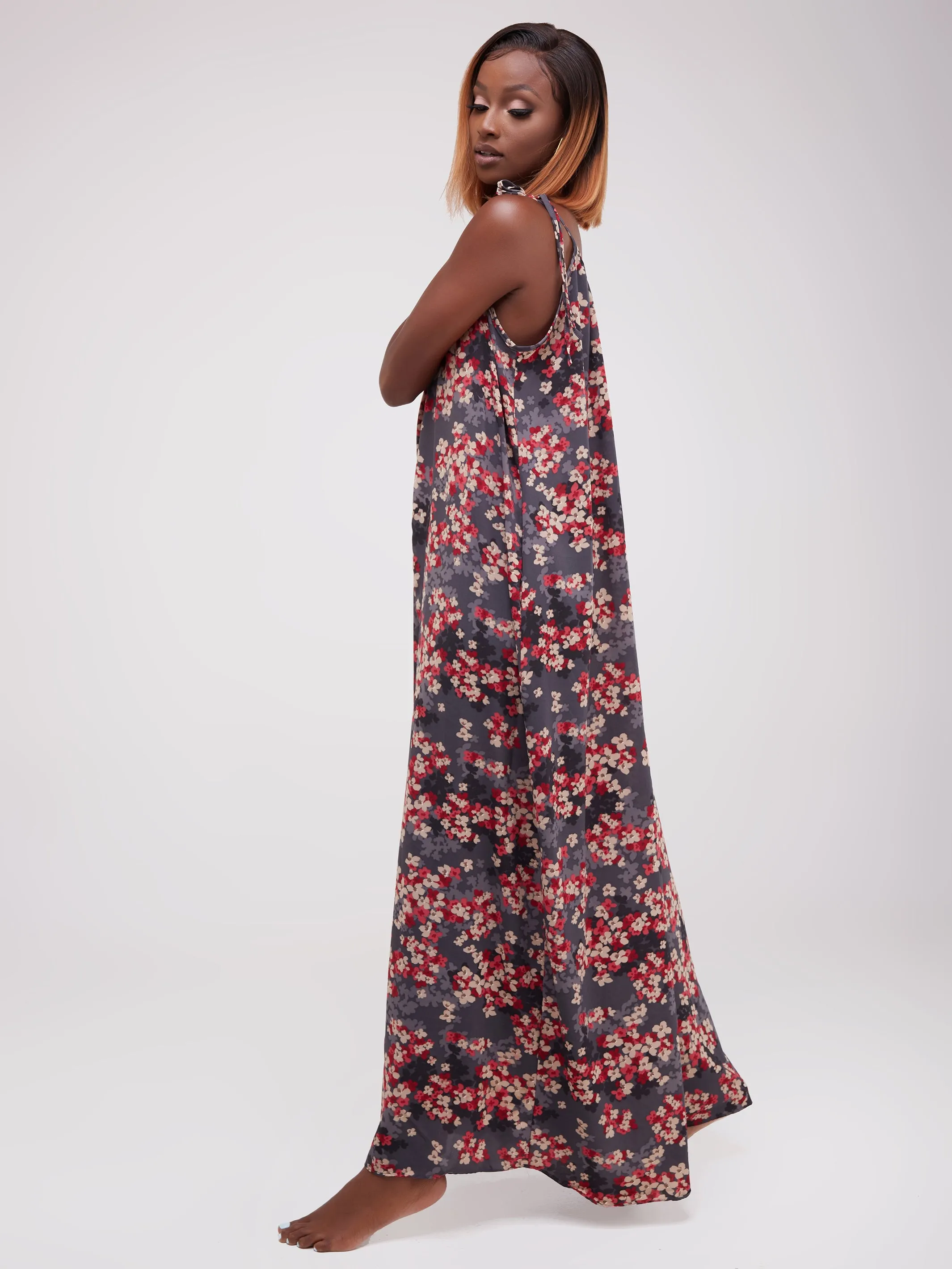 Safari Maisha Strappy Jumpsuit Cover-Up - Grey / Red Print