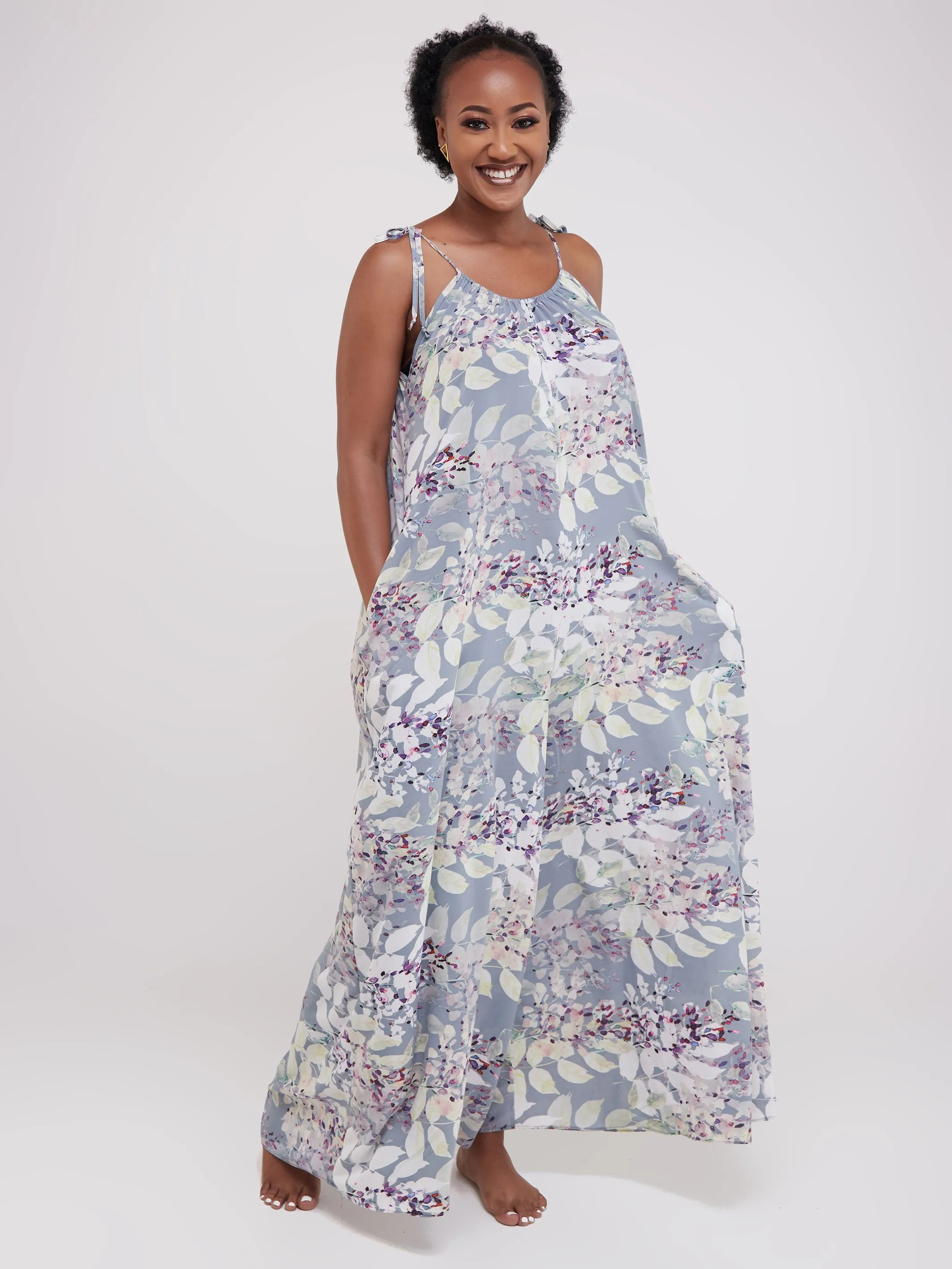 Safari Maisha Strappy Jumpsuit Cover-Up - Grey / White  Print