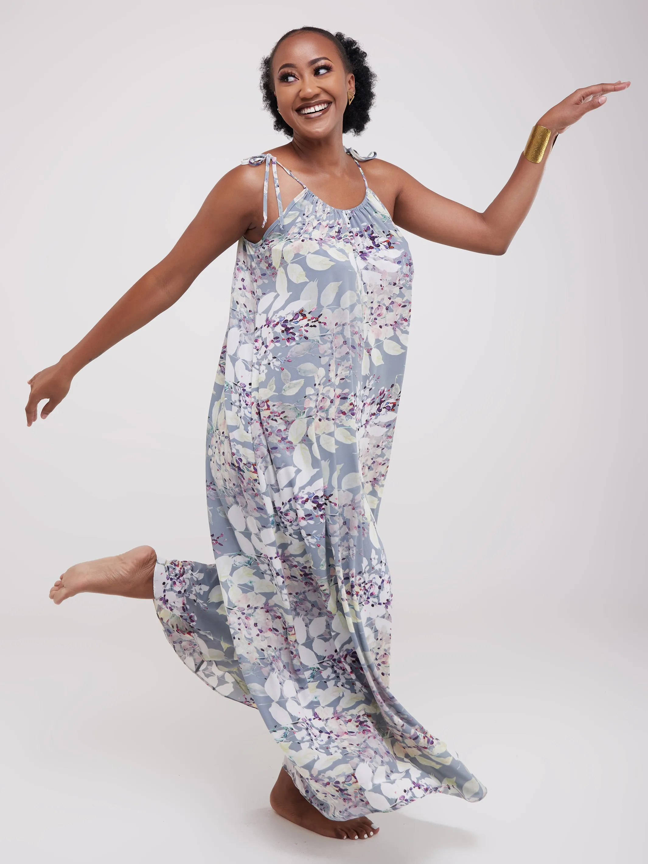 Safari Maisha Strappy Jumpsuit Cover-Up - Grey / White  Print