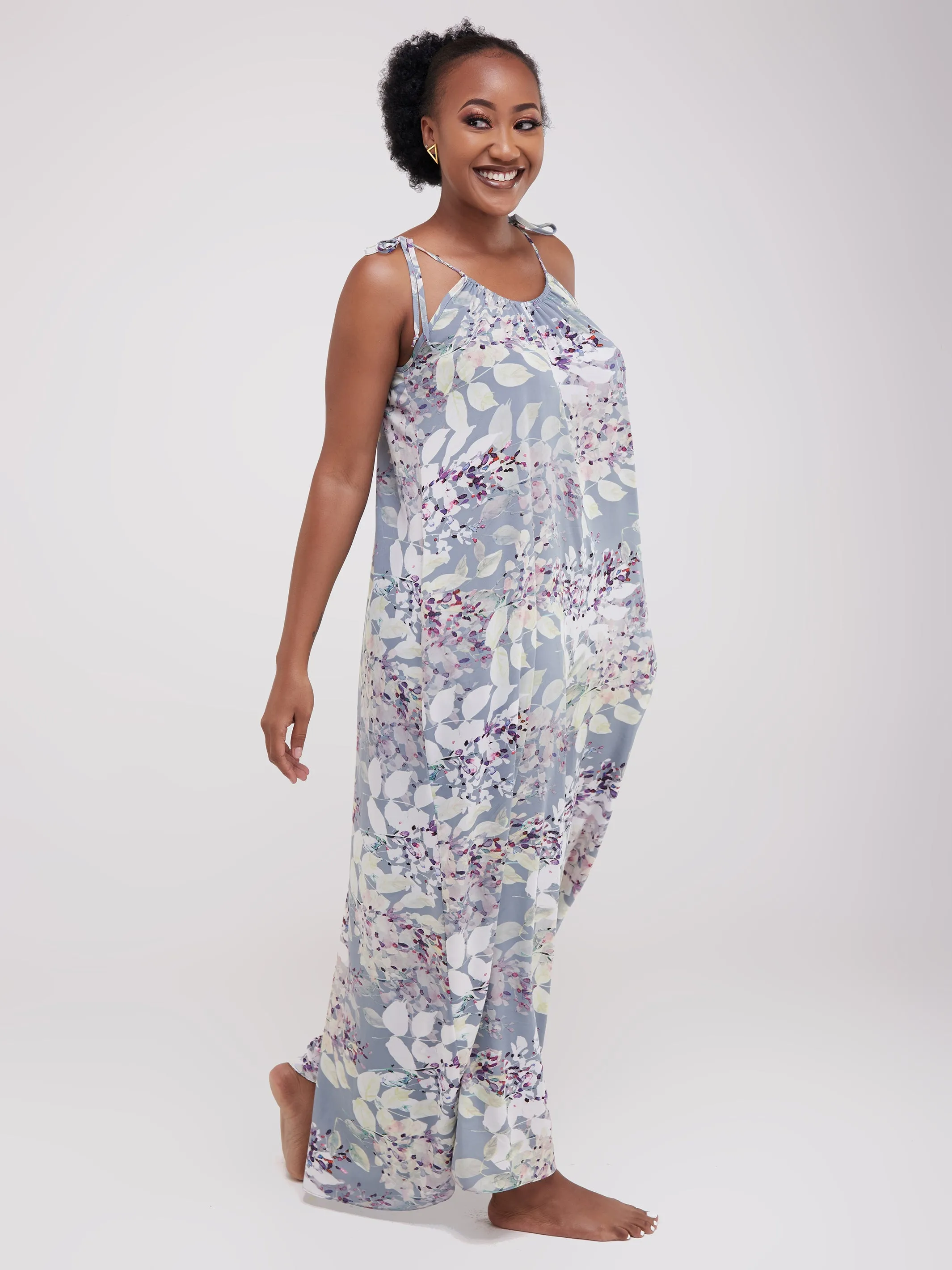 Safari Maisha Strappy Jumpsuit Cover-Up - Grey / White  Print