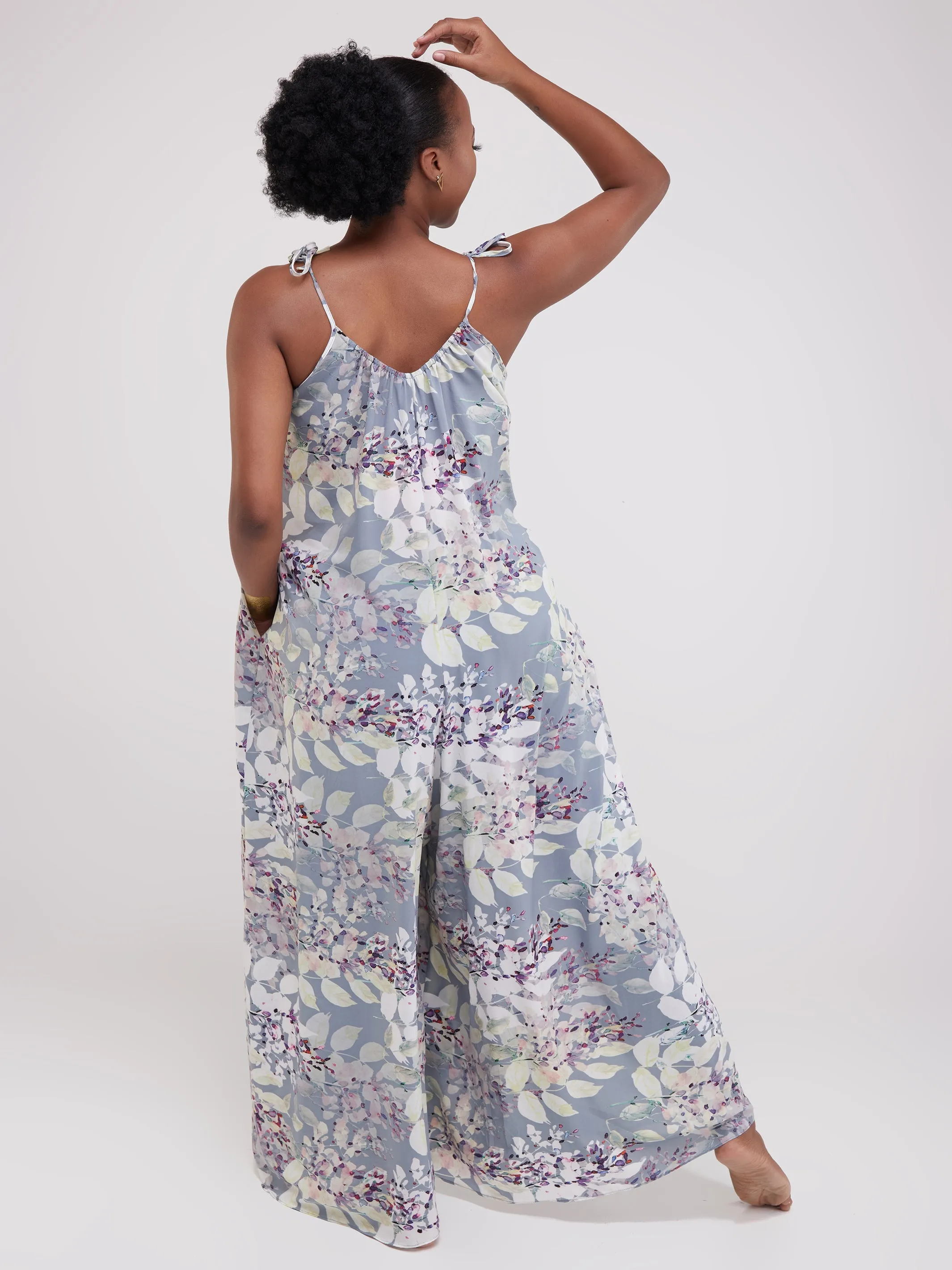 Safari Maisha Strappy Jumpsuit Cover-Up - Grey / White  Print