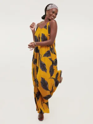 Safari Maisha Strappy Jumpsuit Cover up - Mustard / Grey Print