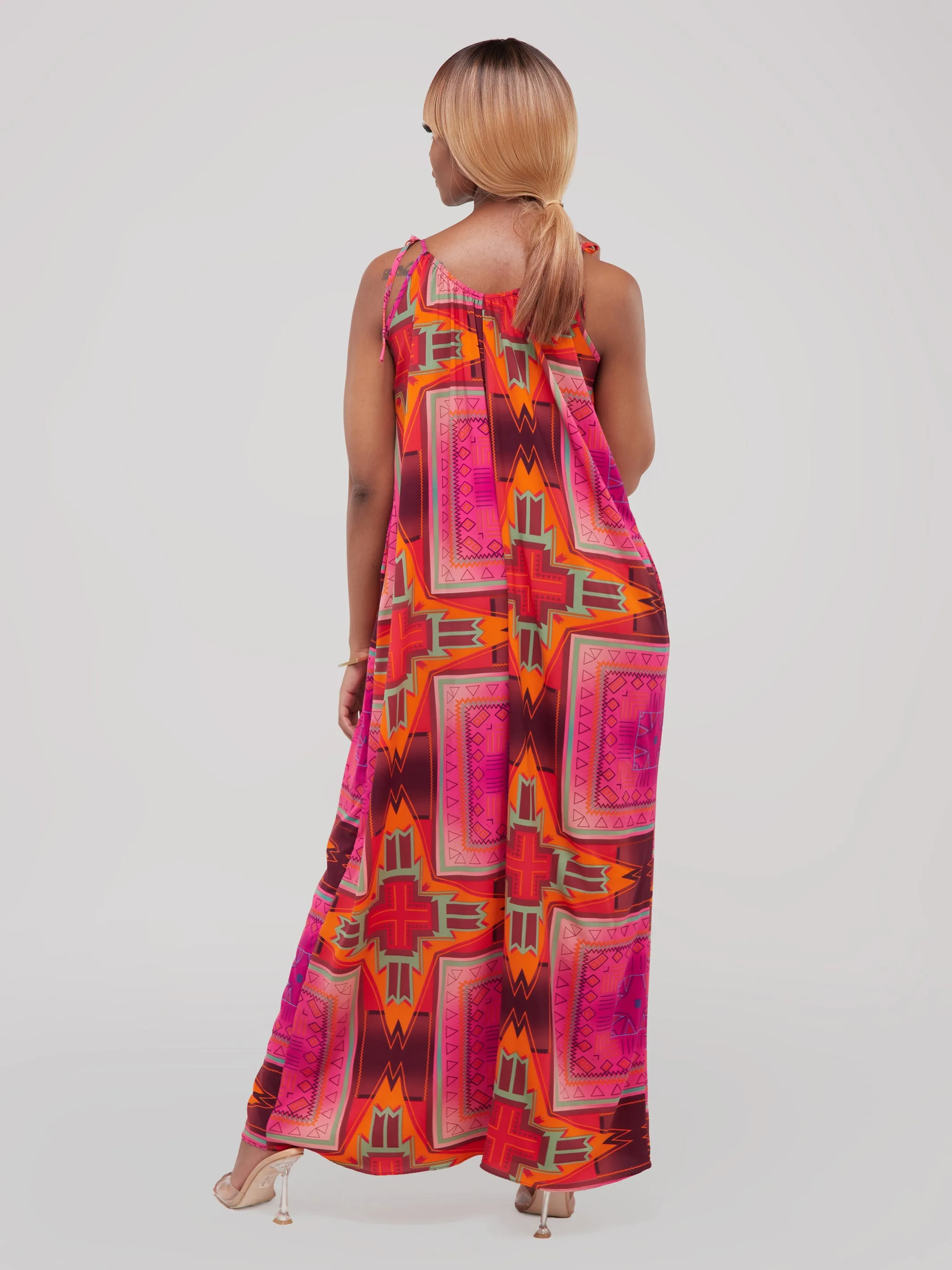 Safari Maisha Strappy Jumpsuit Cover-Up - Pink Geometric Print