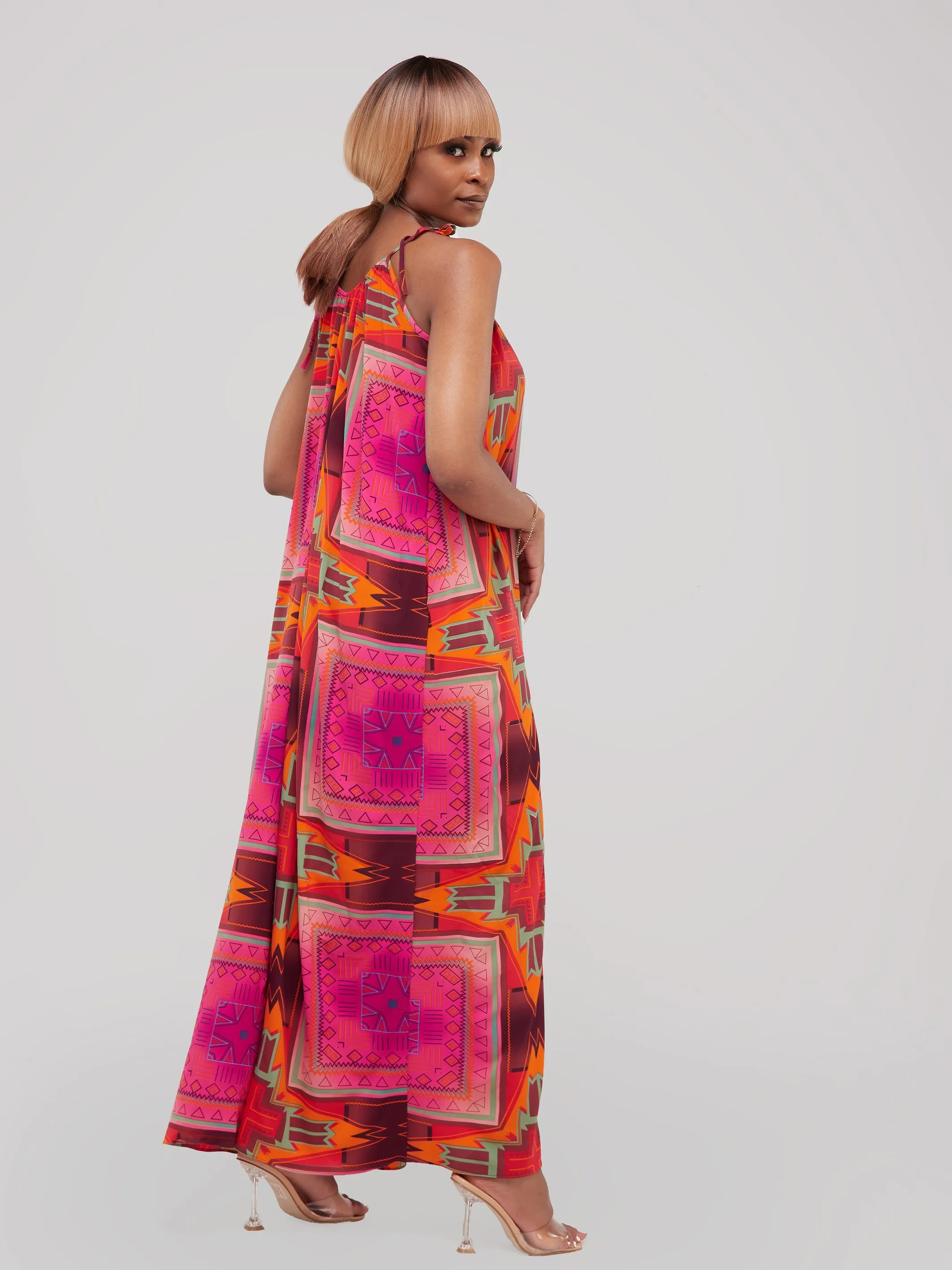 Safari Maisha Strappy Jumpsuit Cover-Up - Pink Geometric Print