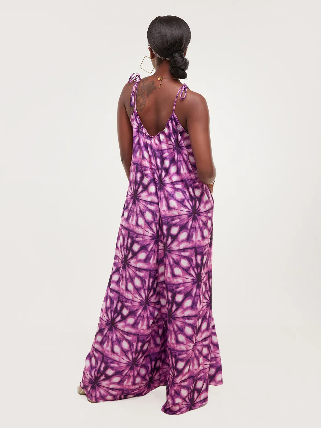 Safari Maisha Strappy Jumpsuit Cover up - Purple Tie Dye Print