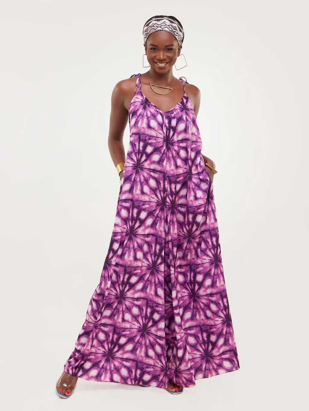 Safari Maisha Strappy Jumpsuit Cover up - Purple Tie Dye Print