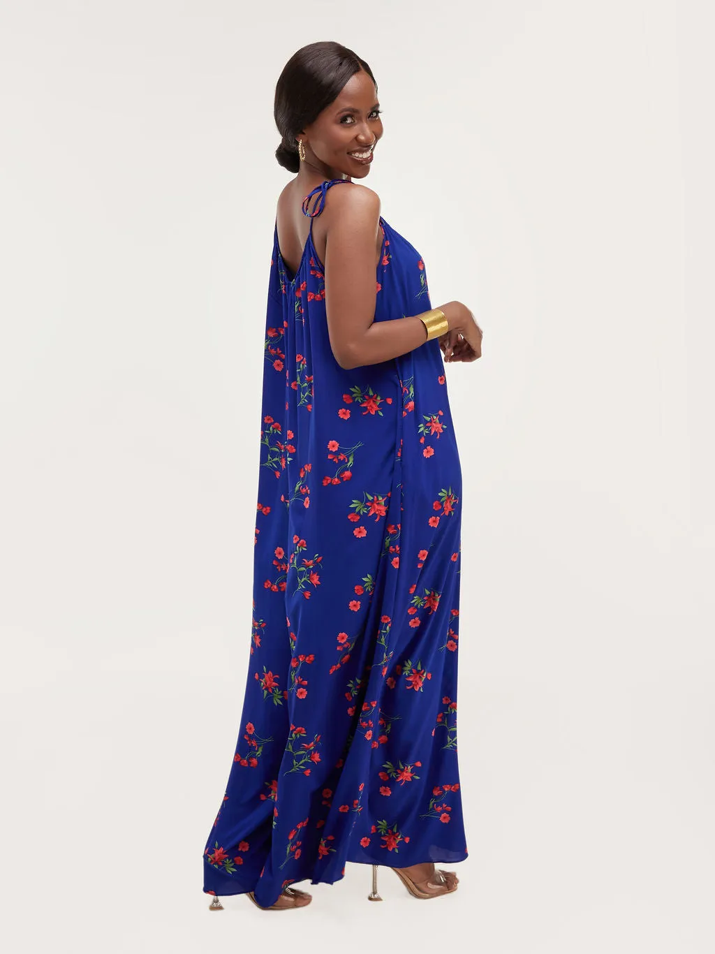Safari Maisha Strappy Jumpsuit Cover up - Red / Blue Floral Print
