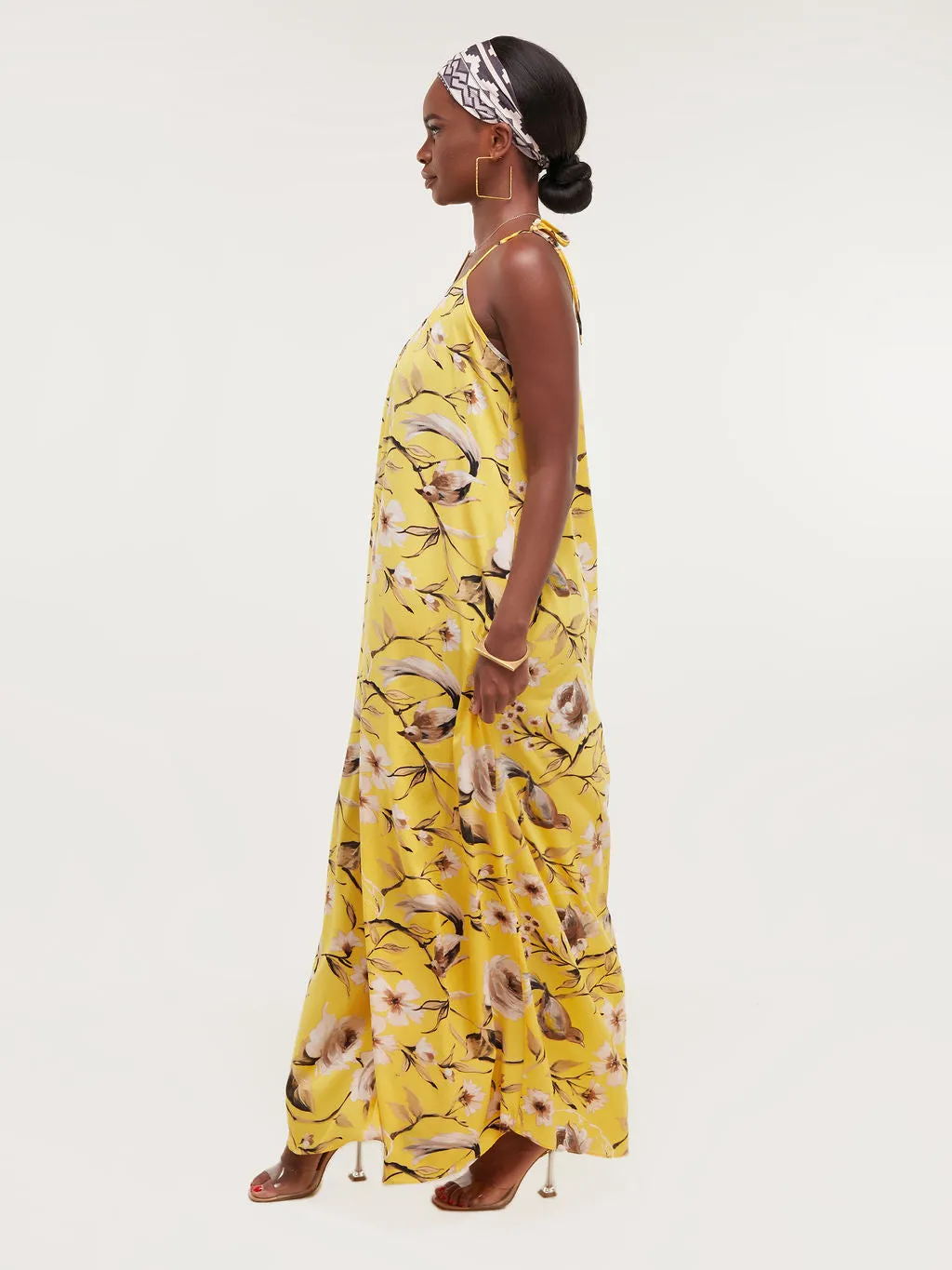 Safari Maisha Strappy Jumpsuit Cover up - Yellow / Taupe Print
