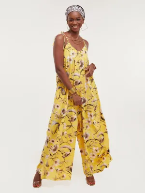 Safari Maisha Strappy Jumpsuit Cover up - Yellow / Taupe Print