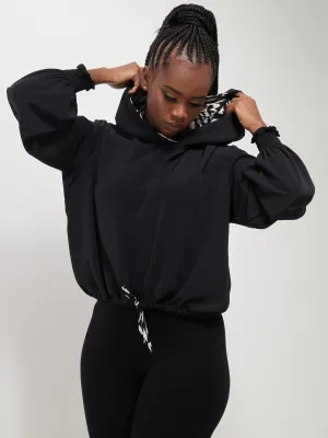 Safari Naima Crepe Drawstring Hoodie - Black / White Print